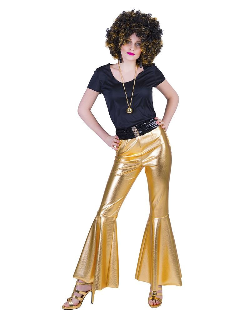 Funny Fashion - Glitter & Glamour Kostuum - Disco Fever Broek Glinsterend Goud Vrouw - goud - Maat 44-46 - Carnavalskleding - Verkleedkleding