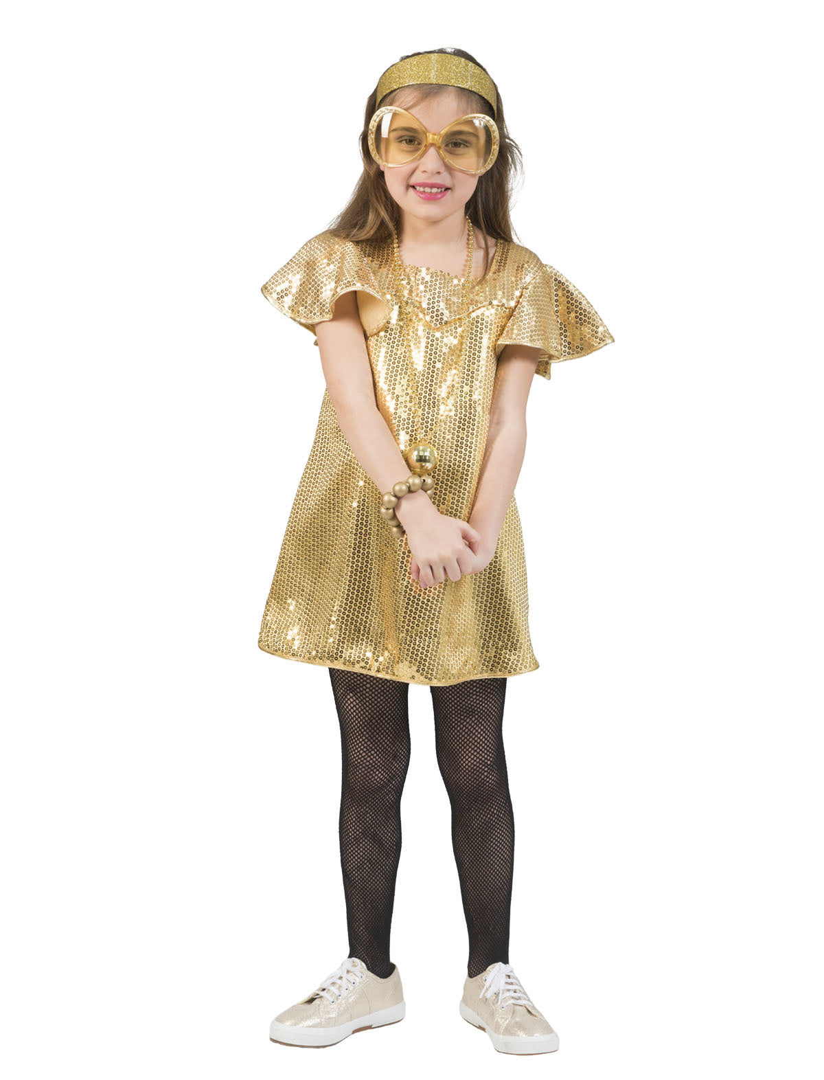 Funny Fashion - Jaren 80 & 90 Kostuum - Love Is Gold Jaren 70 Disco - Meisje - goud - Maat 140 - Carnavalskleding - Verkleedkleding