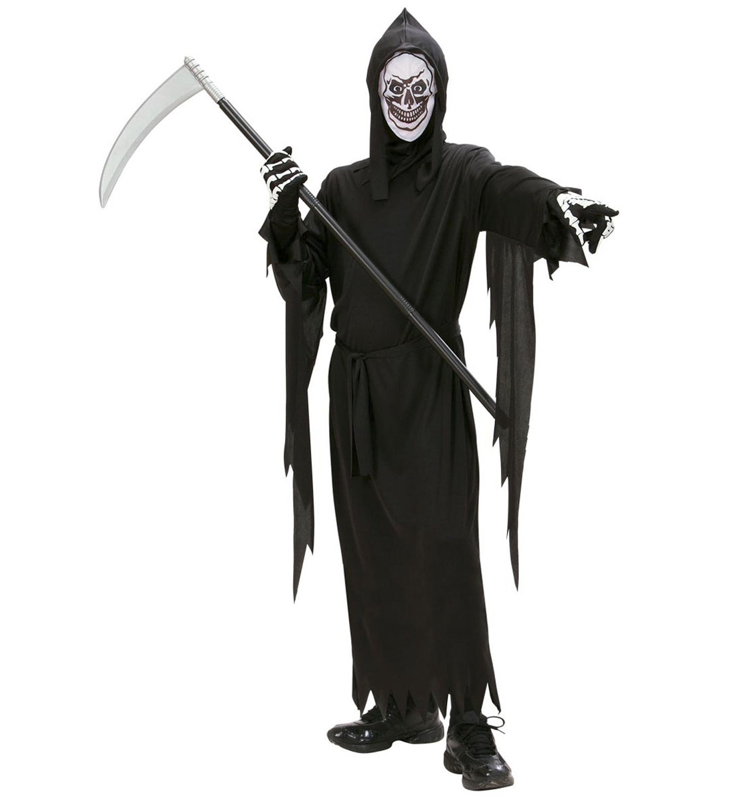 Widmann - Beul & Magere Hein Kostuum - Grimreaper Donkere Tijd - Jongen - zwart - Maat 140 - Halloween - Verkleedkleding