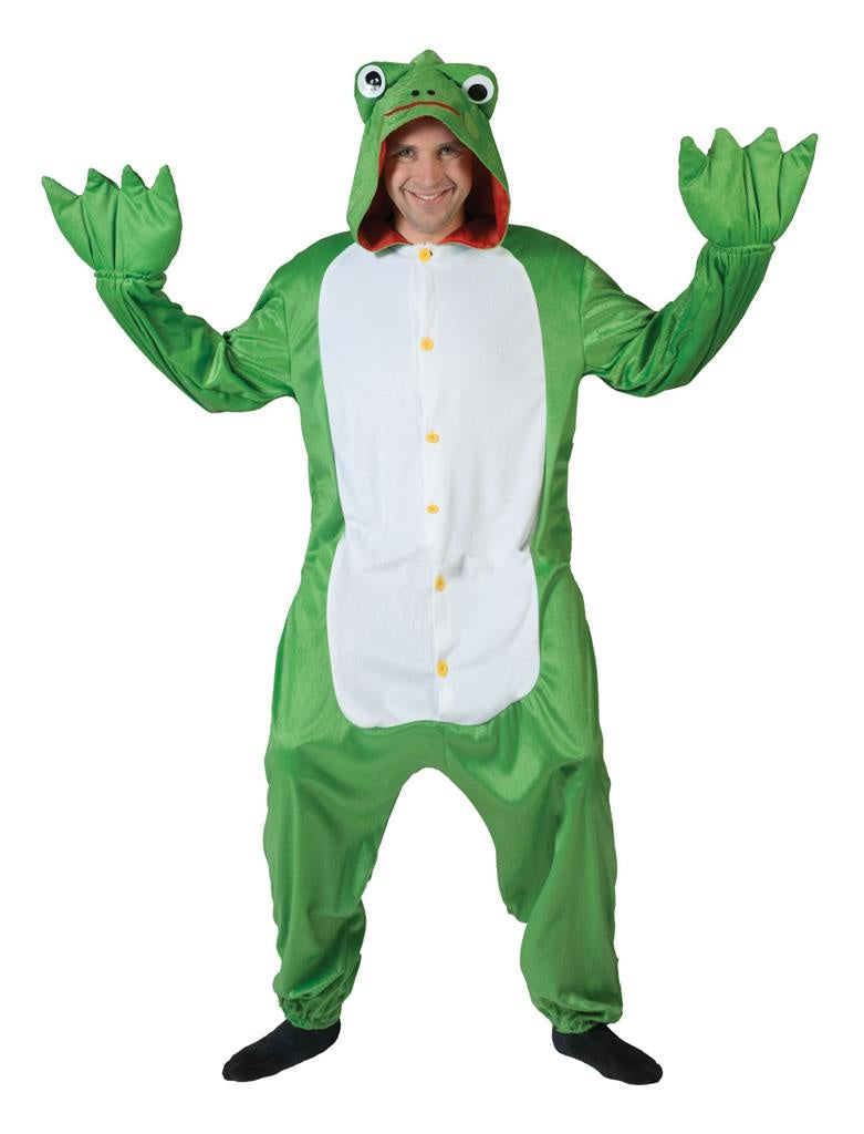 Funny Fashion - Kikker Kostuum - Kikker Onesie Karel Kostuum - groen - One Size - Carnavalskleding - Verkleedkleding