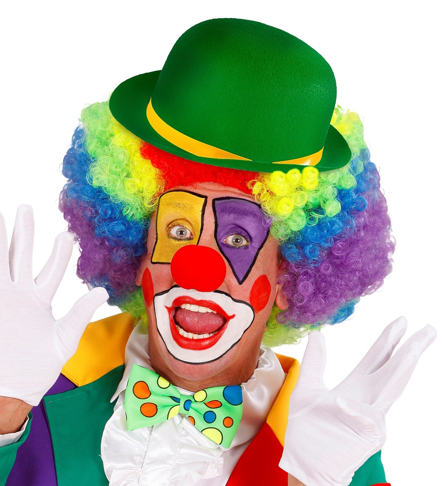 Widmann - Clown & Nar Kostuum - Bolhoed Groen Met Geel Lintje - groen - Carnavalskleding - Verkleedkleding