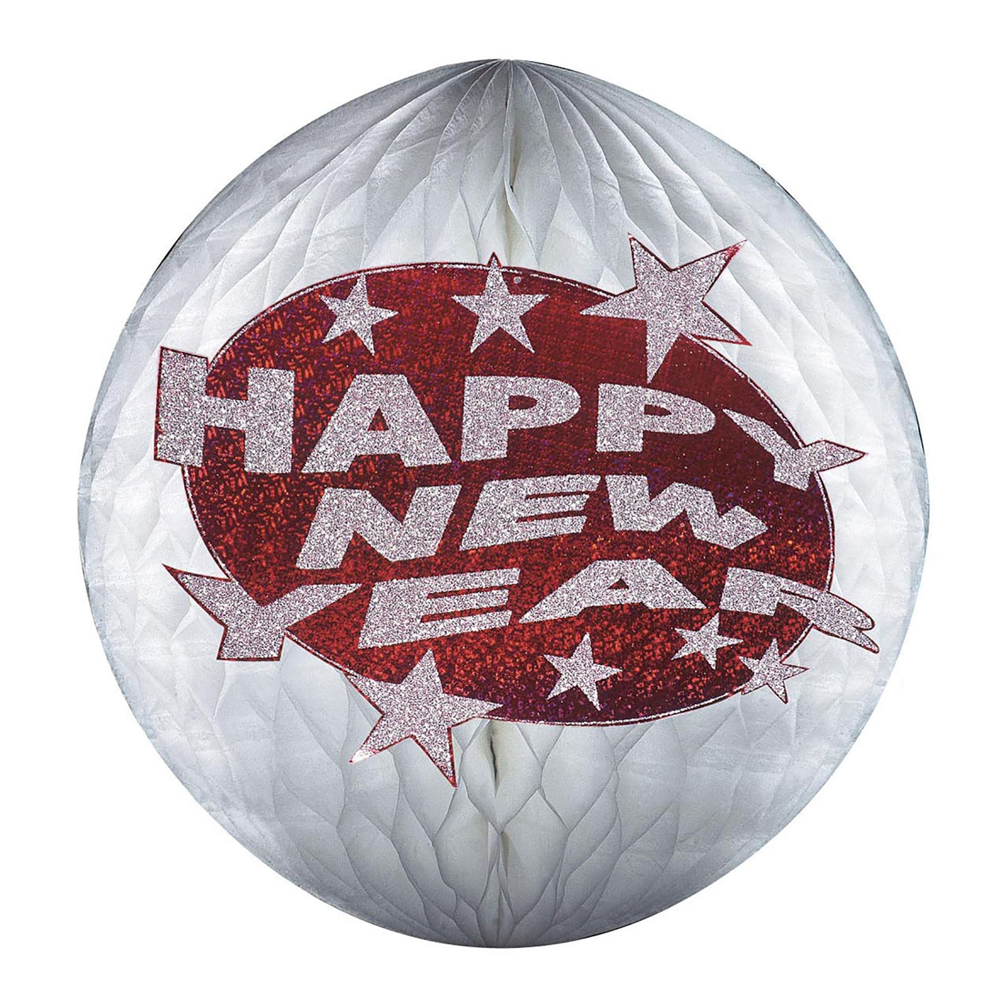 Happy new year decoratie bol wit met rood