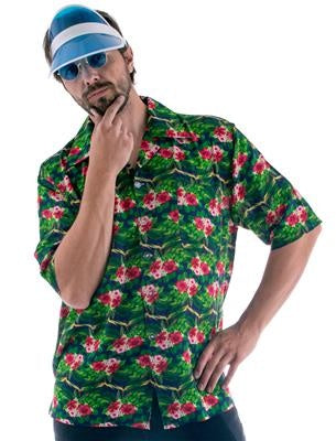 Funny Fashion - Hawaii & Carribean & Tropisch Kostuum - Hawaii Shirt Tropische Bloemen Man - groen,roze - Maat 52-54 - Carnavalskleding - Verkleedkleding