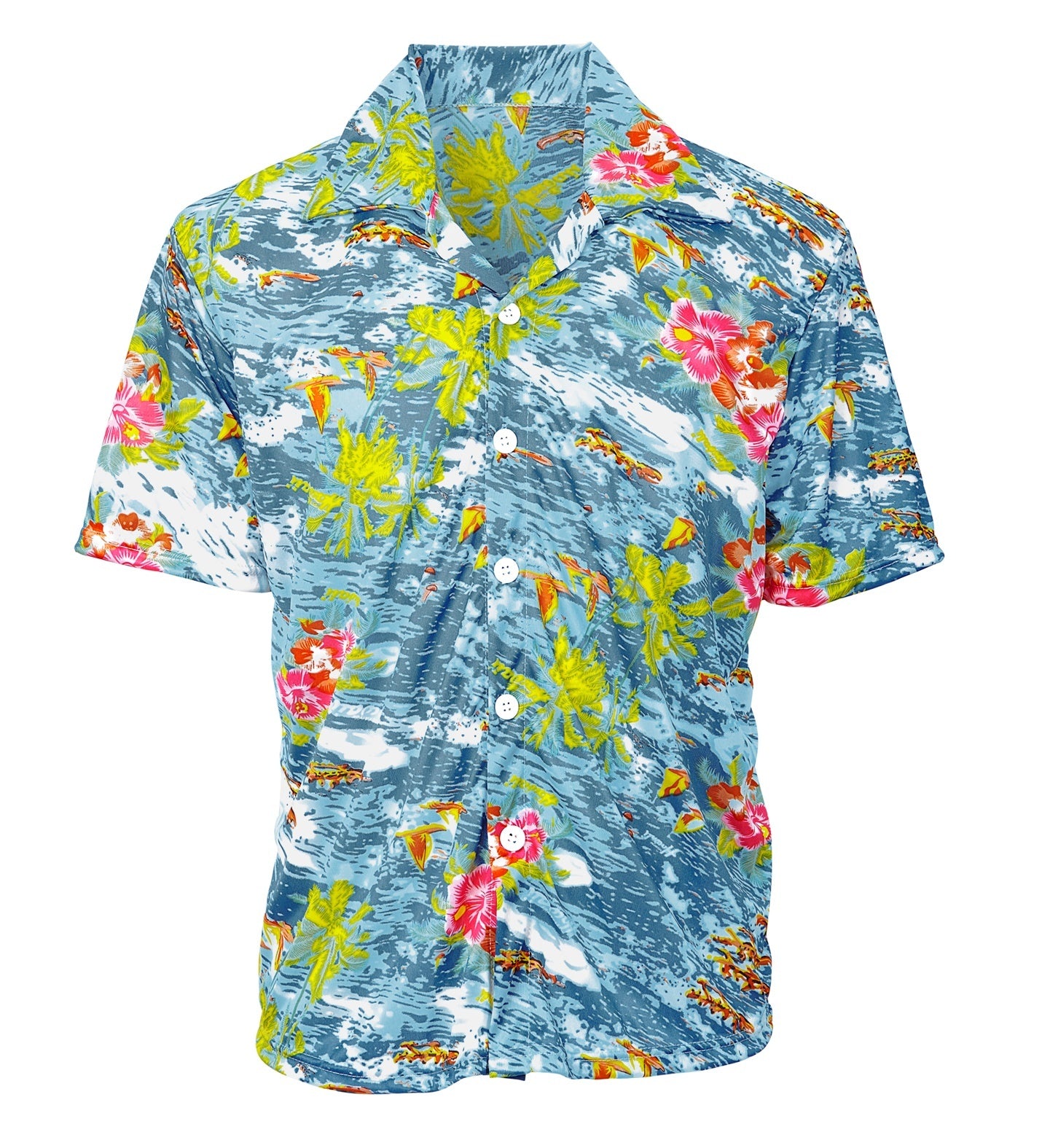 Widmann - Hawaii & Carribean & Tropisch Kostuum - Hawaii Shirt Ocean Island Blauw Man - blauw - Medium / Large - Carnavalskleding - Verkleedkleding