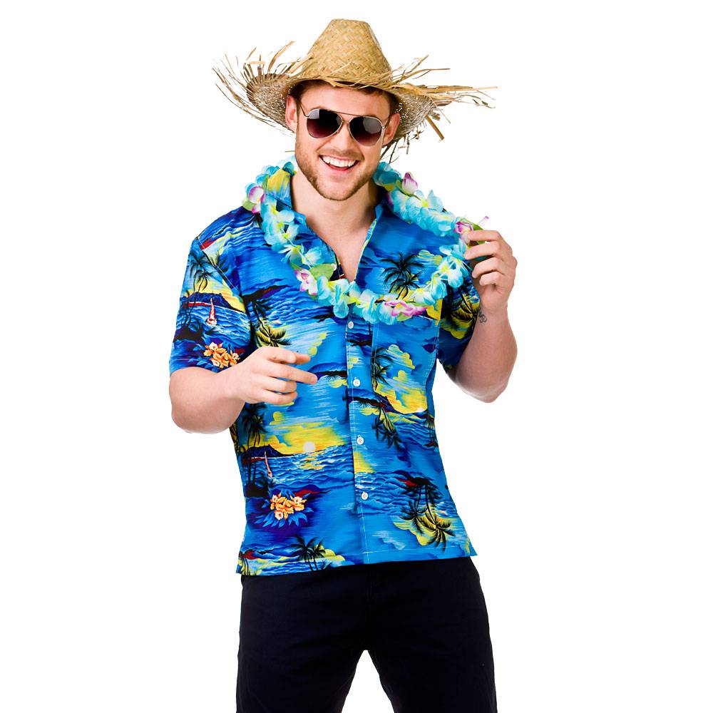 Hawaii Shirt met palmbomen blauw