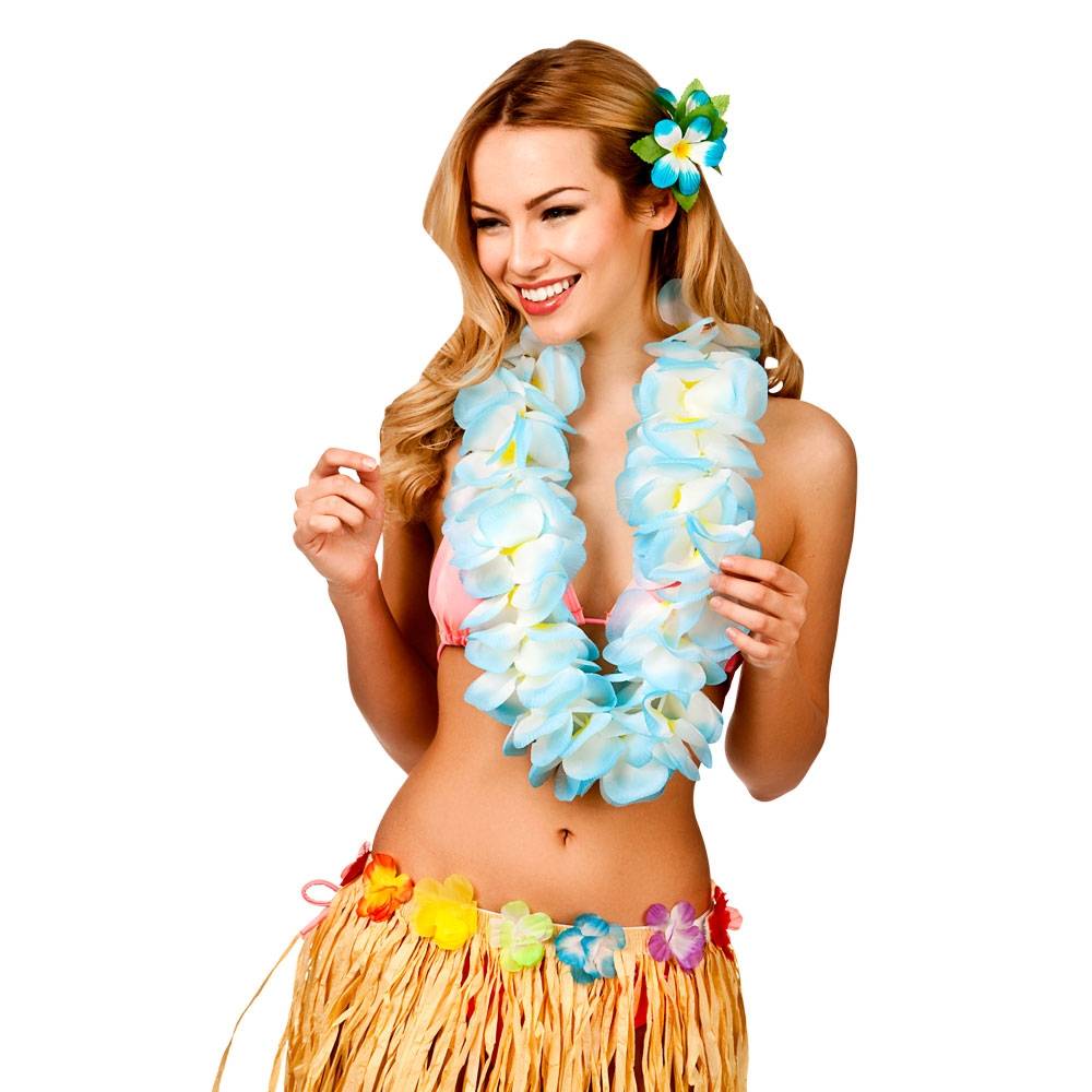 Hawaii slinger blauwe bloemen (11.5cm)