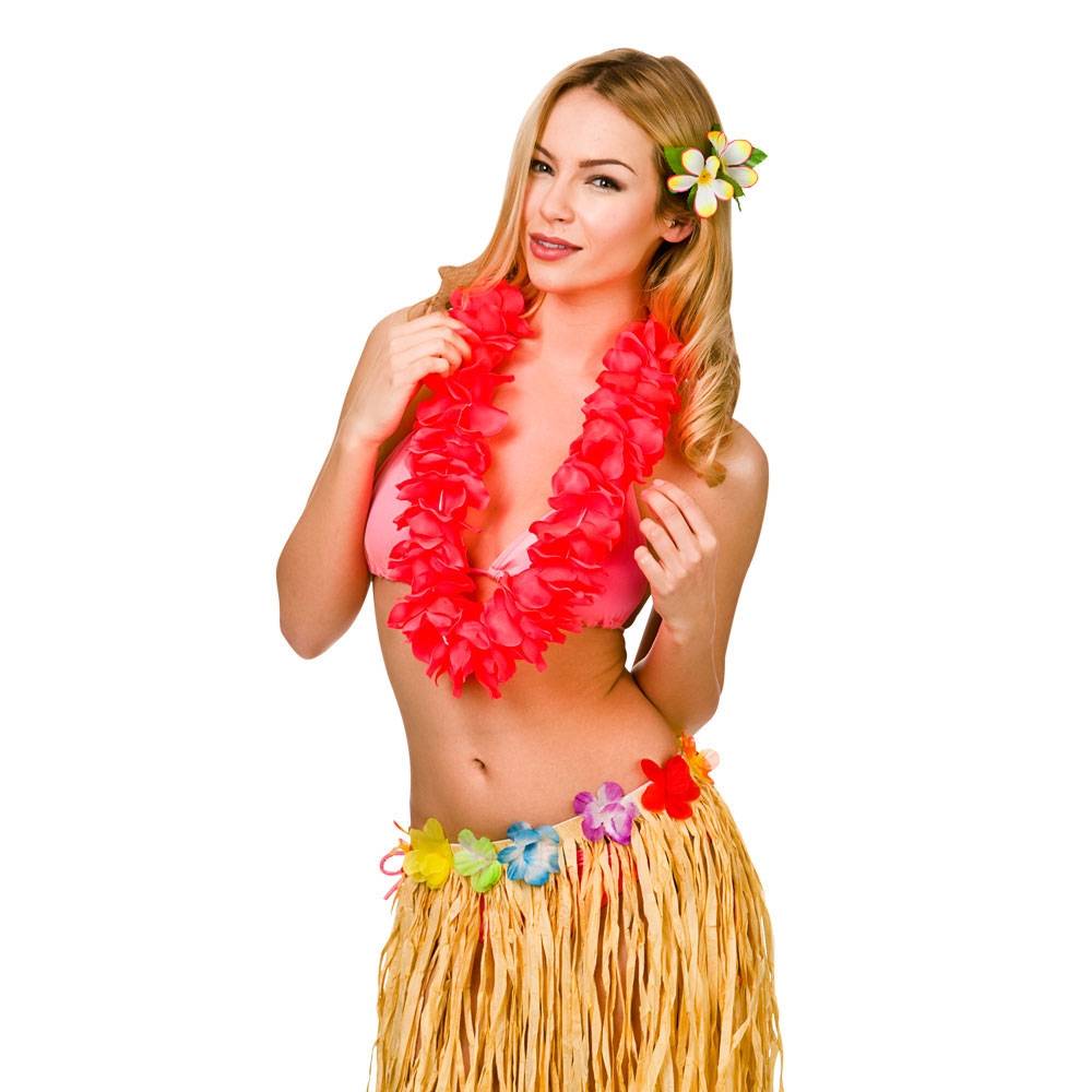 Hawaii slinger rood grote bloemen (9.5cm)