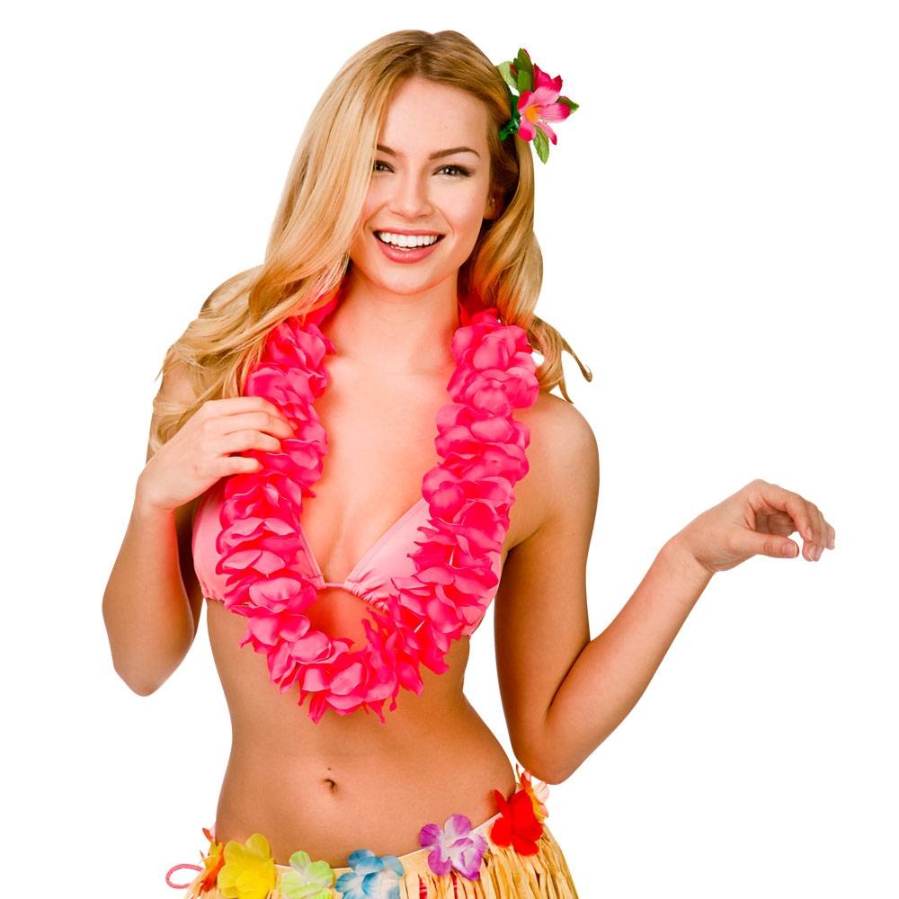 Hawaii slinger roze grote bloemen (9.5cm)