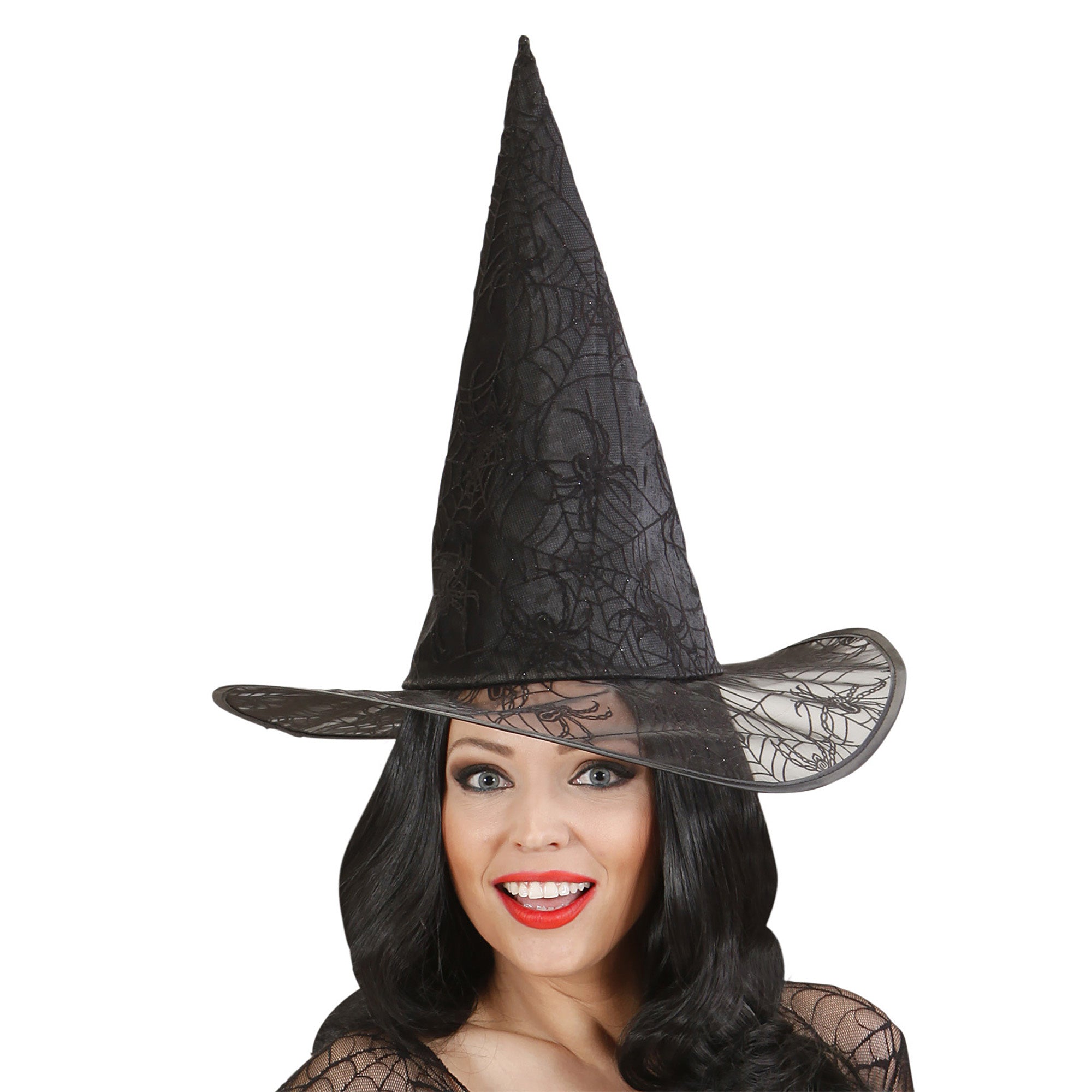 Accessoires voor Halloween heksenhoed spinnenweb glitter