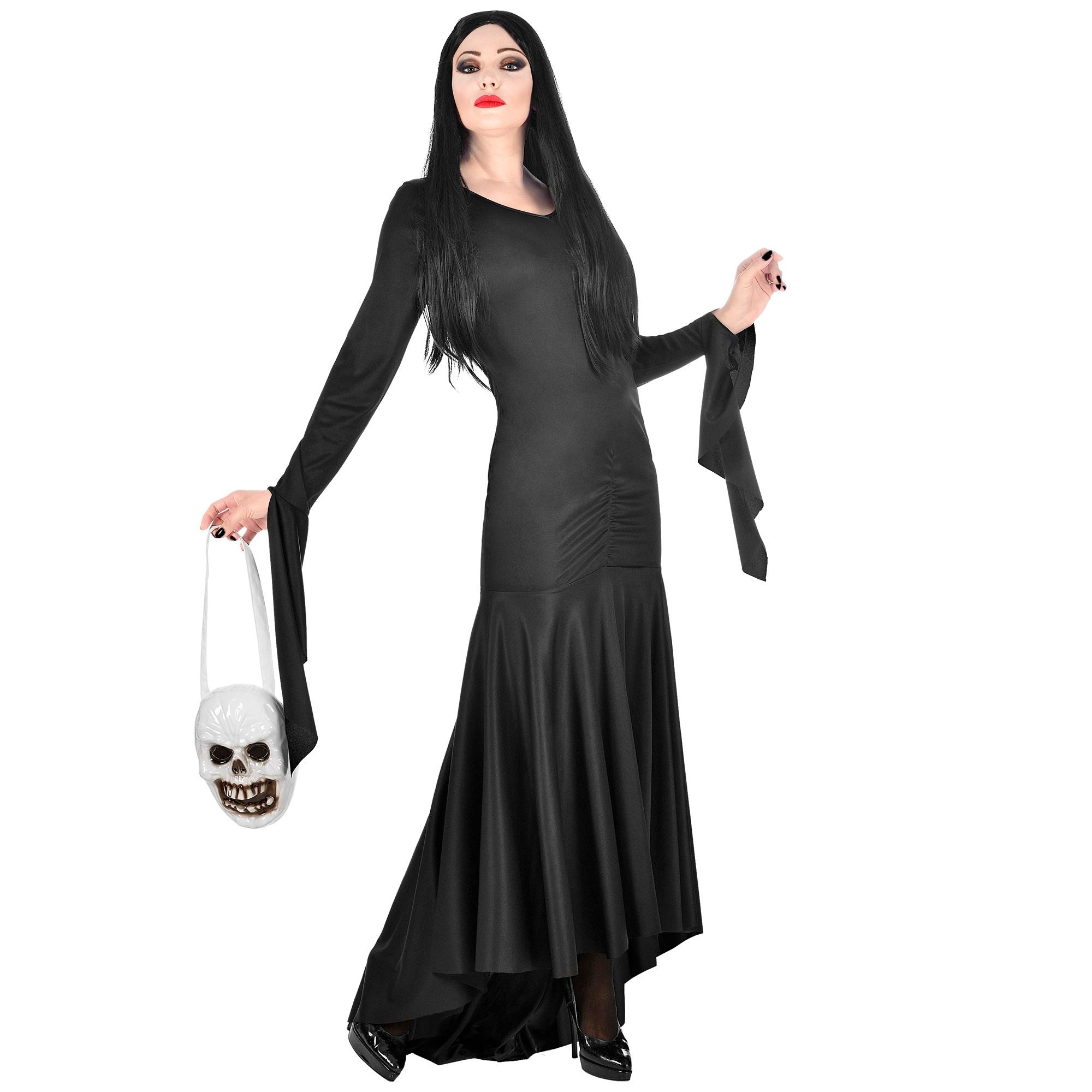 Widmann - Gotisch Kostuum - Lang Zwart Fladderend Morticia Addams Family - Vrouw - Zwart - Medium - Halloween - Verkleedkleding