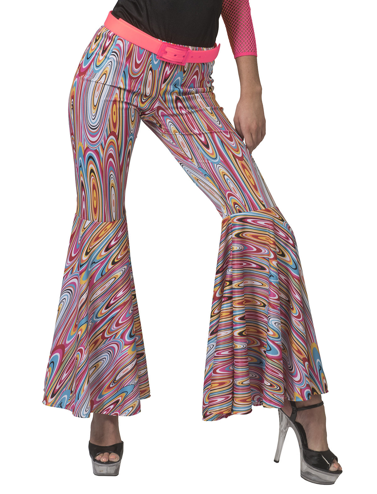 Funny Fashion - Hippie Kostuum - Heftige Trip Stippen Hippie Broek Wijde Pijpen Vrouw - multicolor - Maat 36-38 - Carnavalskleding - Verkleedkleding