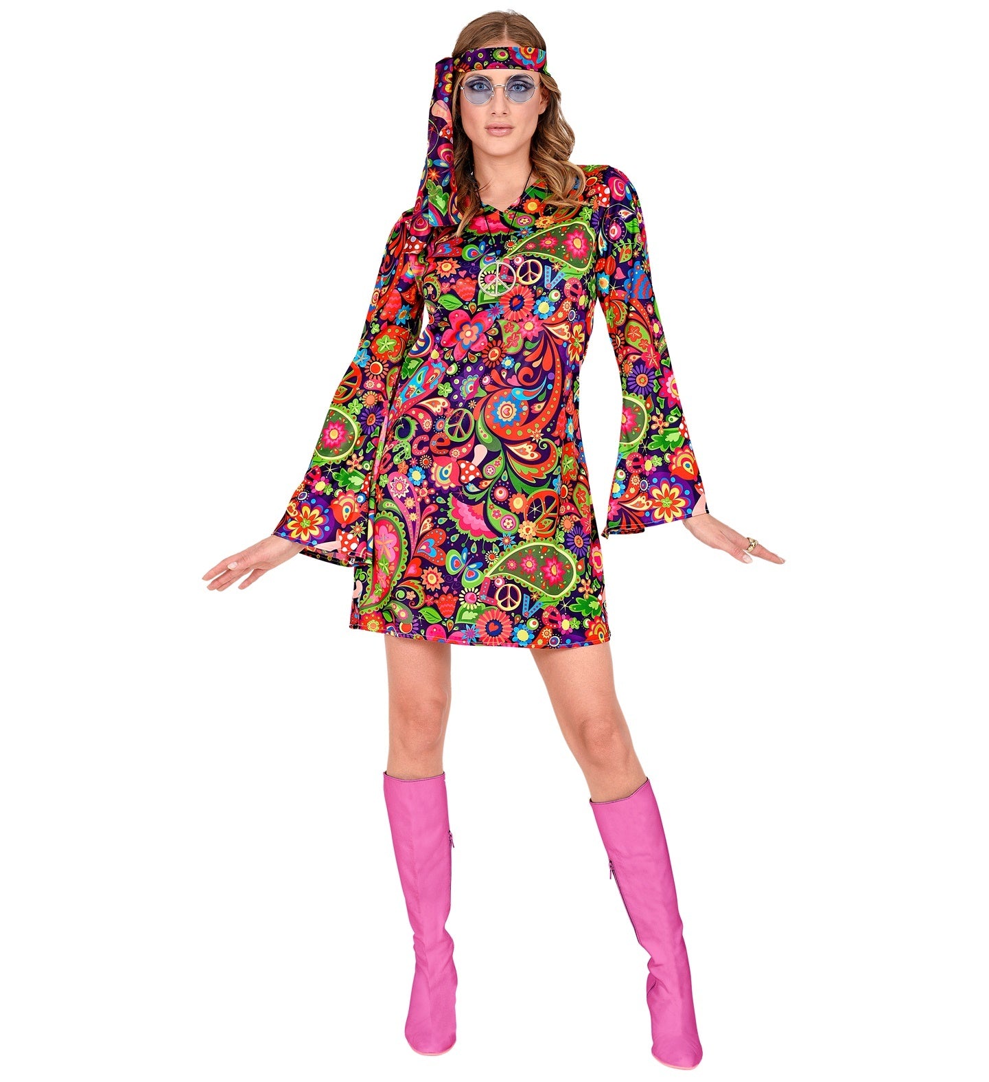 Widmann - Hippie Kostuum - Hippe Tante Anja Jaren 70 - Vrouw - multicolor - Medium - Carnavalskleding - Verkleedkleding