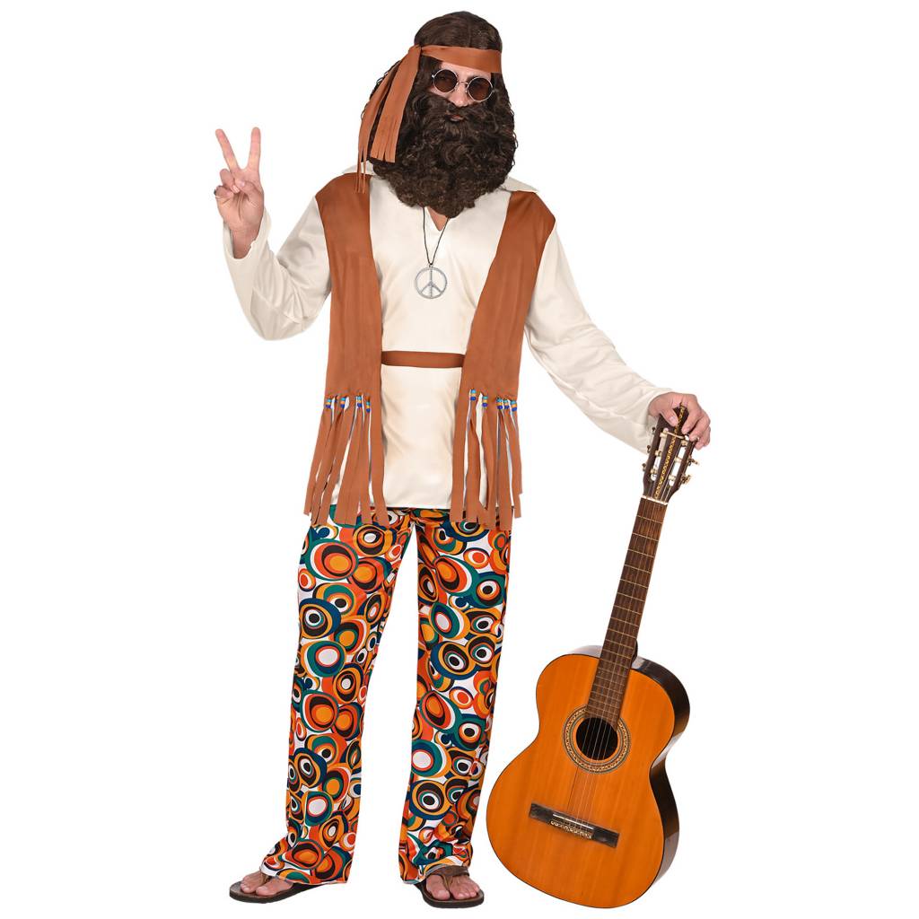 Widmann - Hippie Kostuum - Imagine All The Hippies Lenny - Man - blauw,bruin,wit / beige - XXL - Carnavalskleding - Verkleedkleding