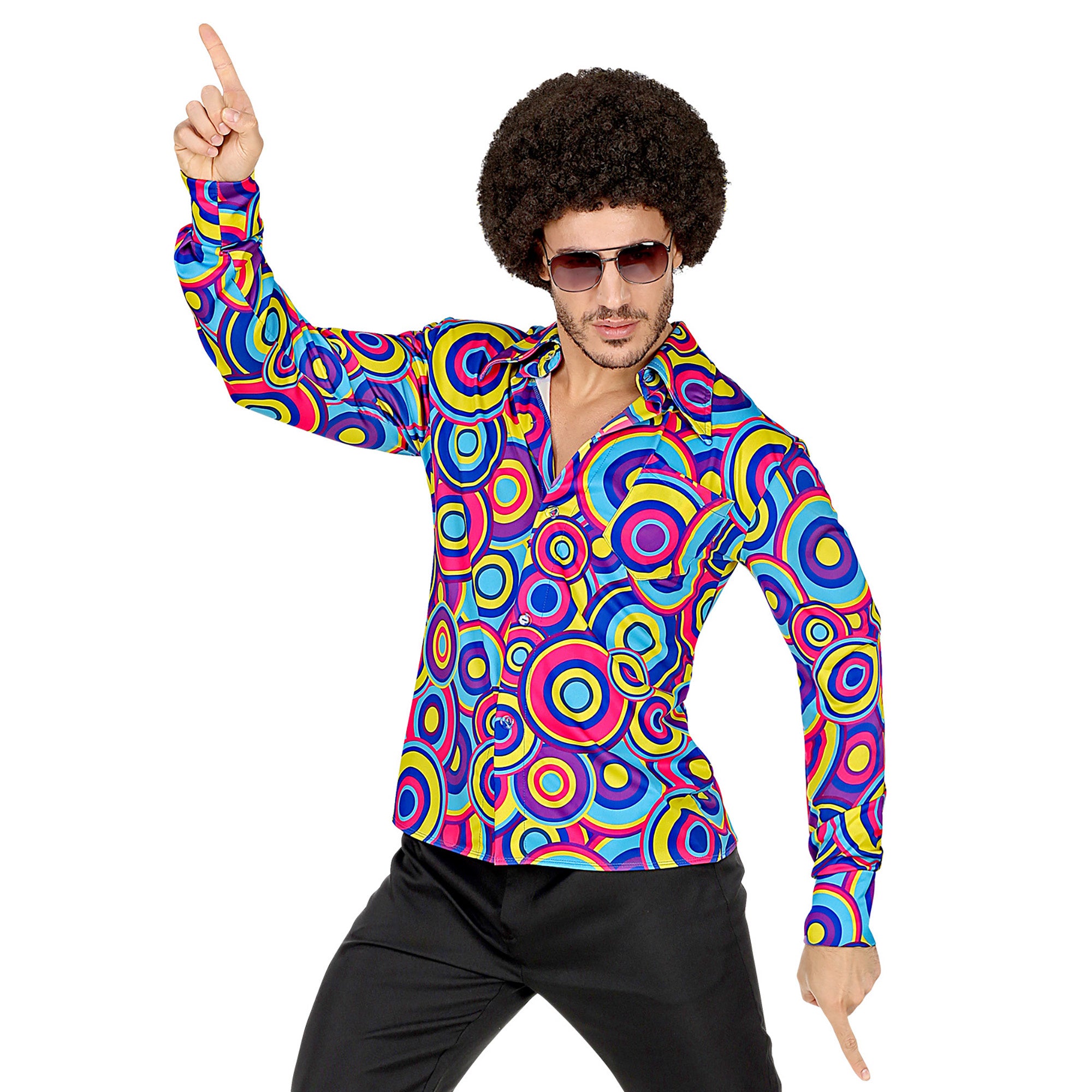 Widmann - Hippie Kostuum - Jaren 70 Prins Van De Dansvloer Shirt Man - Multicolor - XXL - Carnavalskleding - Verkleedkleding