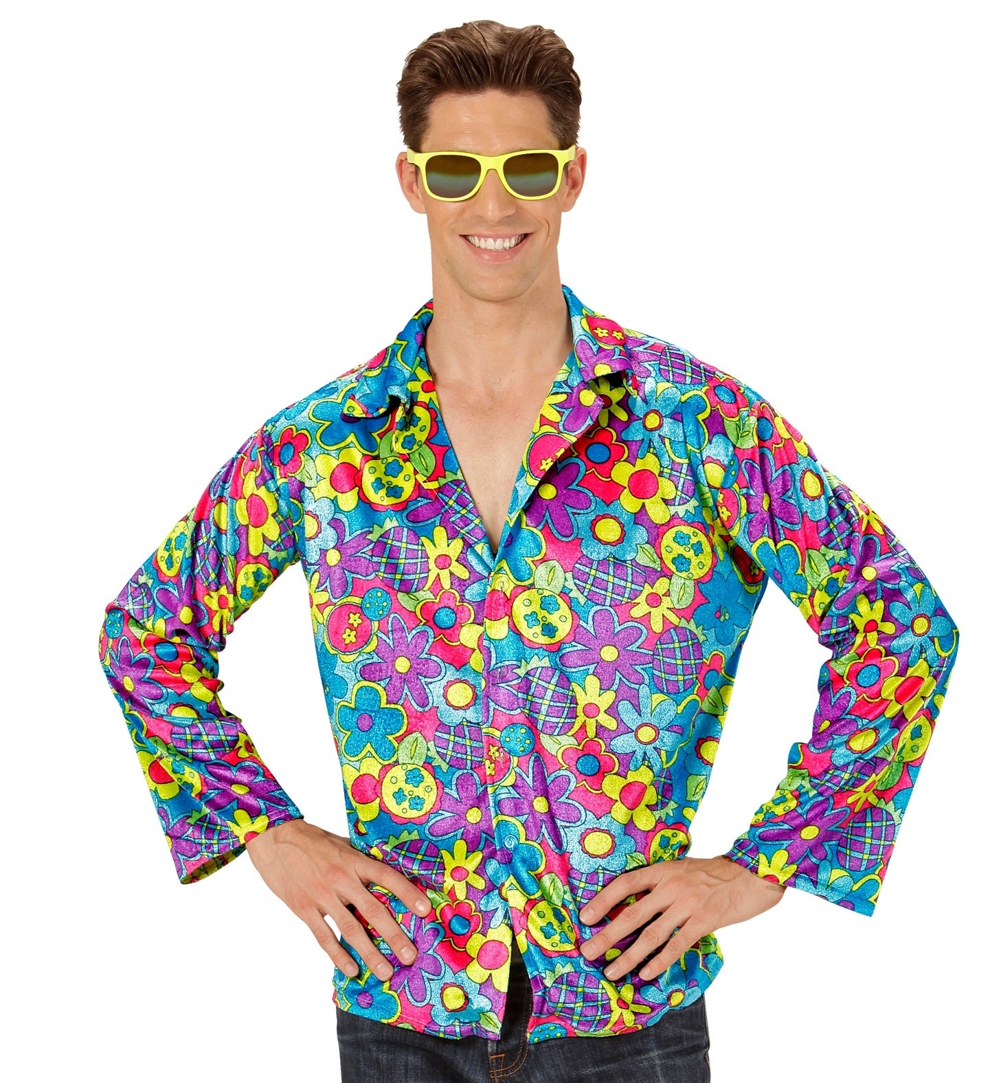 Widmann - Hippie Kostuum - Power To The Hippie Flower Man - blauw,paars - Medium / Large - Carnavalskleding - Verkleedkleding