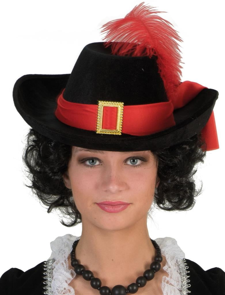 Funny Fashion - Musketier Kostuum - Hoed Met Veer Musketier - zwart - Carnavalskleding - Verkleedkleding