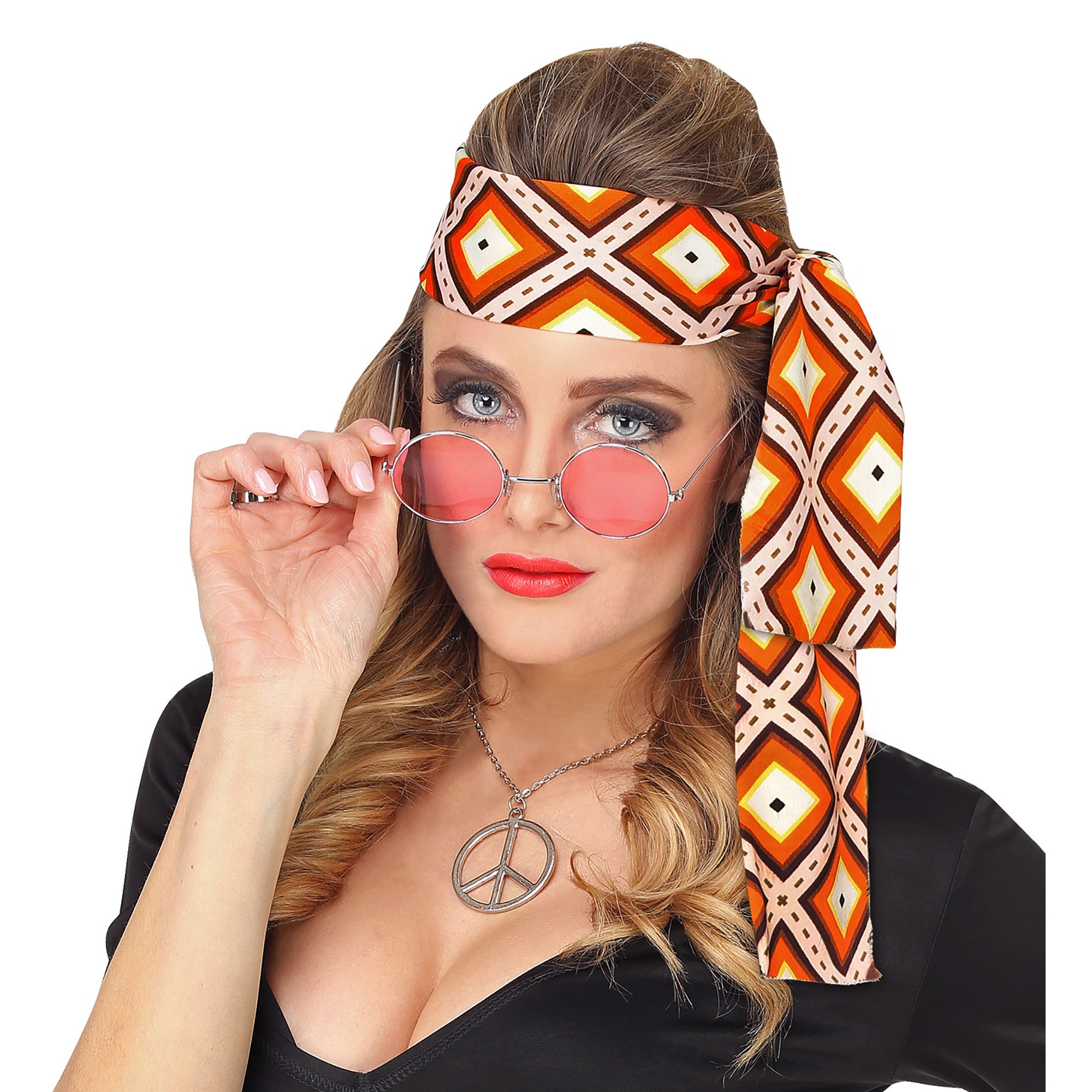 WIDMANN - Jaren 70 hippie ruiten hoofdband voor volwassenen - Accessoires > Haar & hoofdbanden