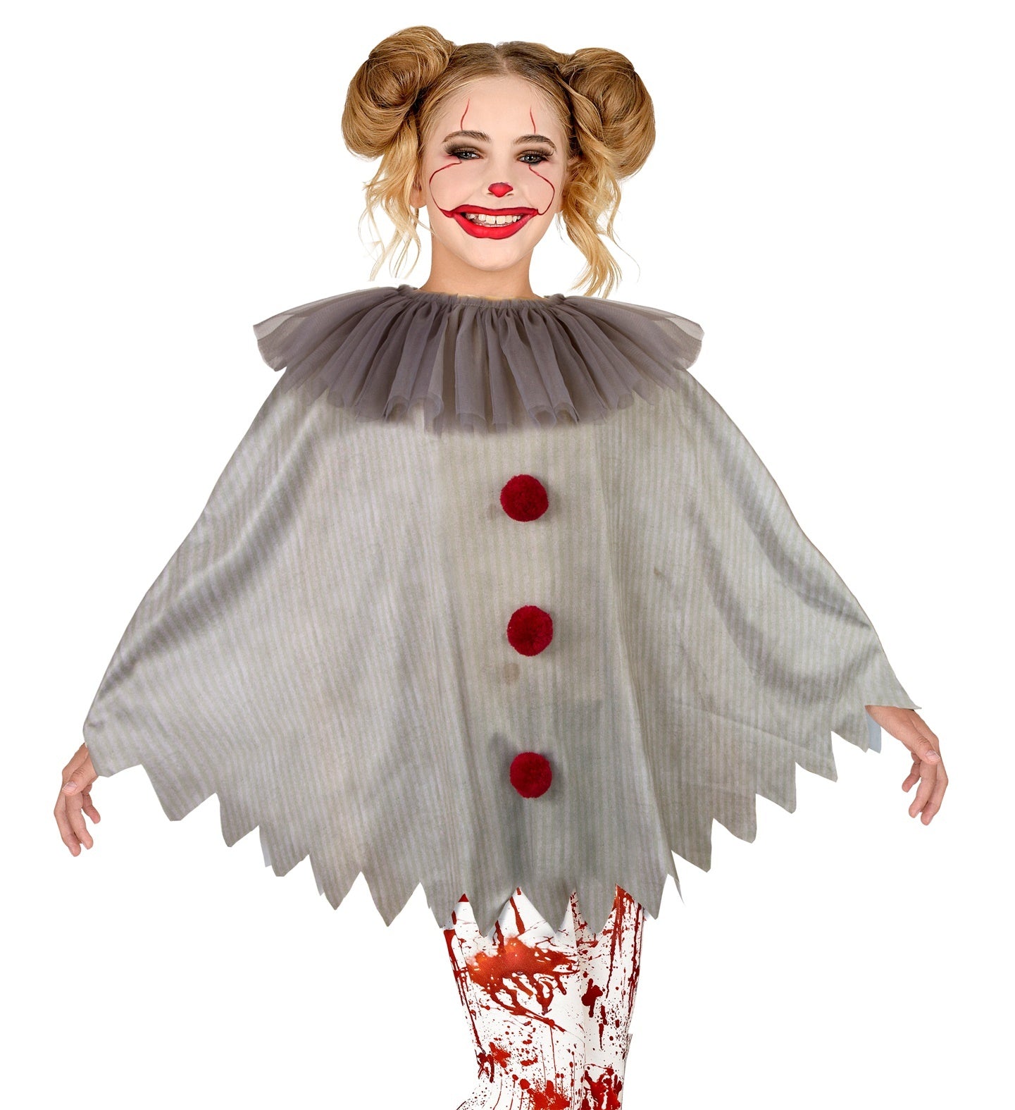 Widmann - Monster & Griezel Kostuum - Horror Clown Wijze Penny Poncho Kind - grijs - One Size - Halloween - Verkleedkleding