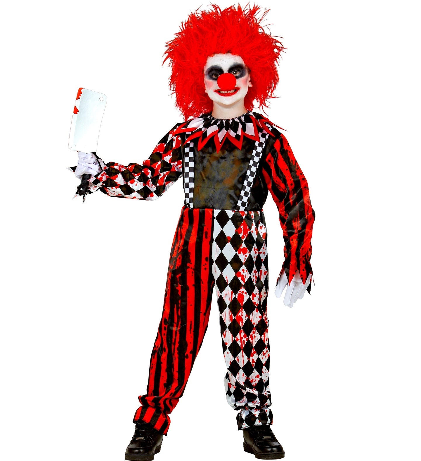 Widmann - Monster & Griezel Kostuum - Om Bang Van Te Worden Horror Clown Kind - Jongen - rood,zwart - Maat 128 - Halloween - Verkleedkleding