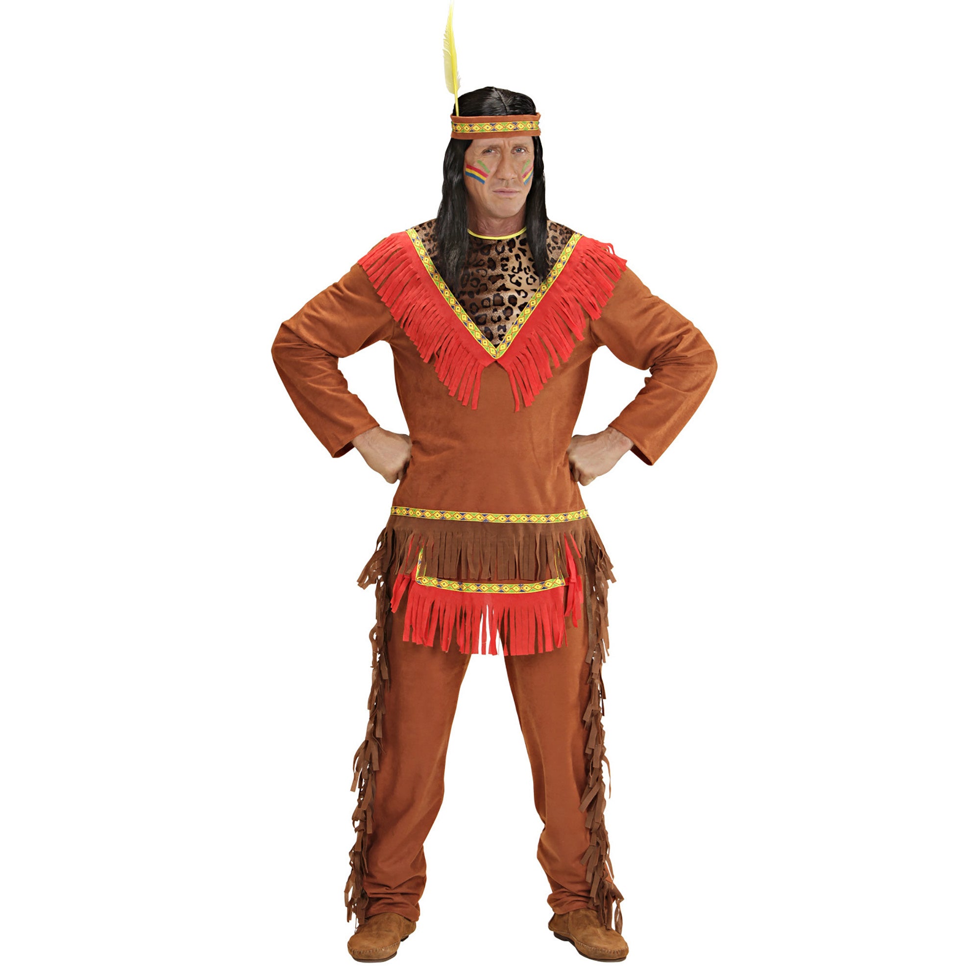 Widmann - Indiaan Kostuum - Indiaan Man Netzalcoatl Kostuum - bruin - Large - Carnavalskleding - Verkleedkleding