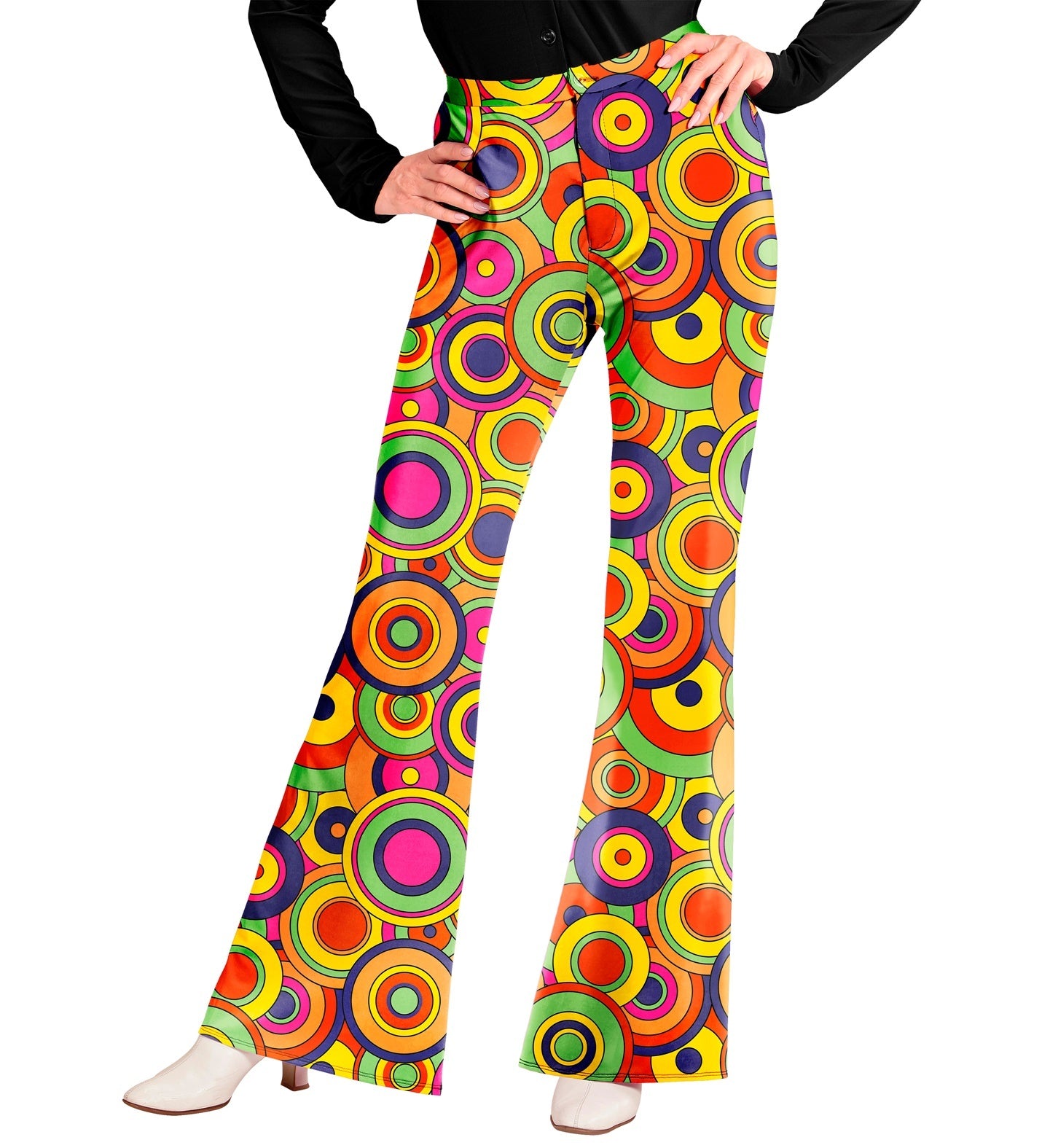 Mooie jaren 70 broek groovy cirkels dames