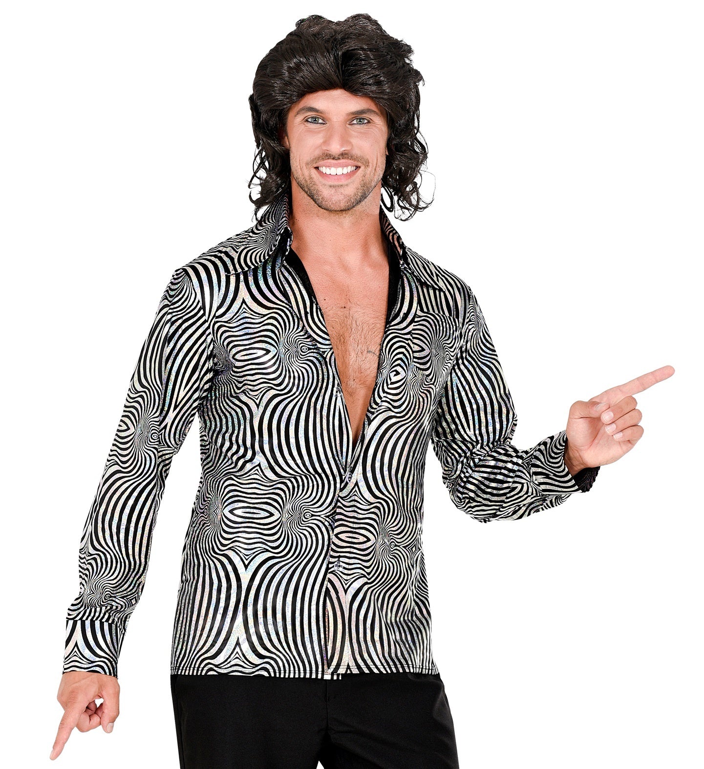 Widmann - Jaren 80 & 90 Kostuum - 70s Verblindend Schitterend Disco Shirt Zilver Man - zilver - XXL - Carnavalskleding - Verkleedkleding