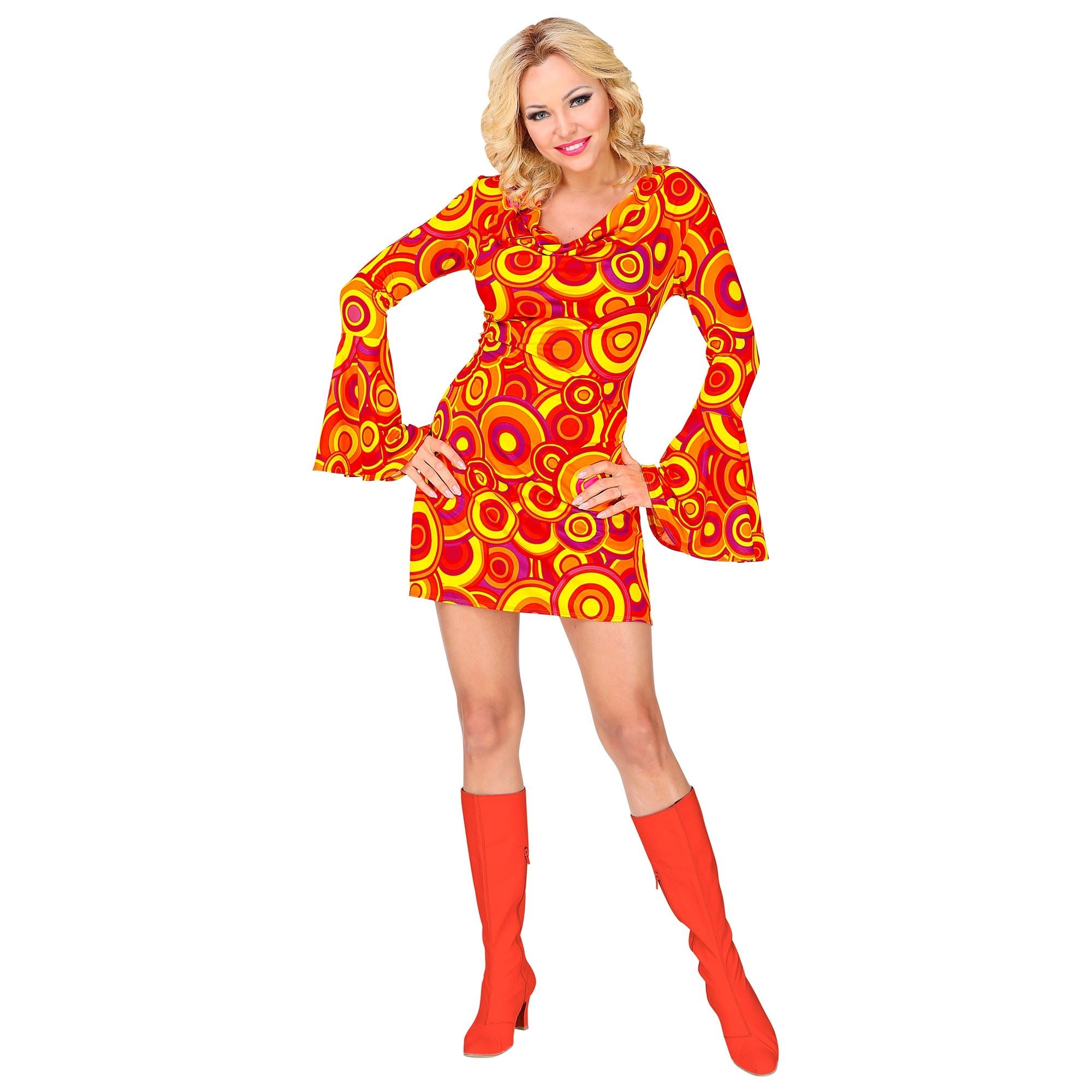 Widmann -Oranje Blauwe Bellen Bubbels Jaren 70 - Vrouw - oranje - Large - Carnavalskleding - Verkleedkleding