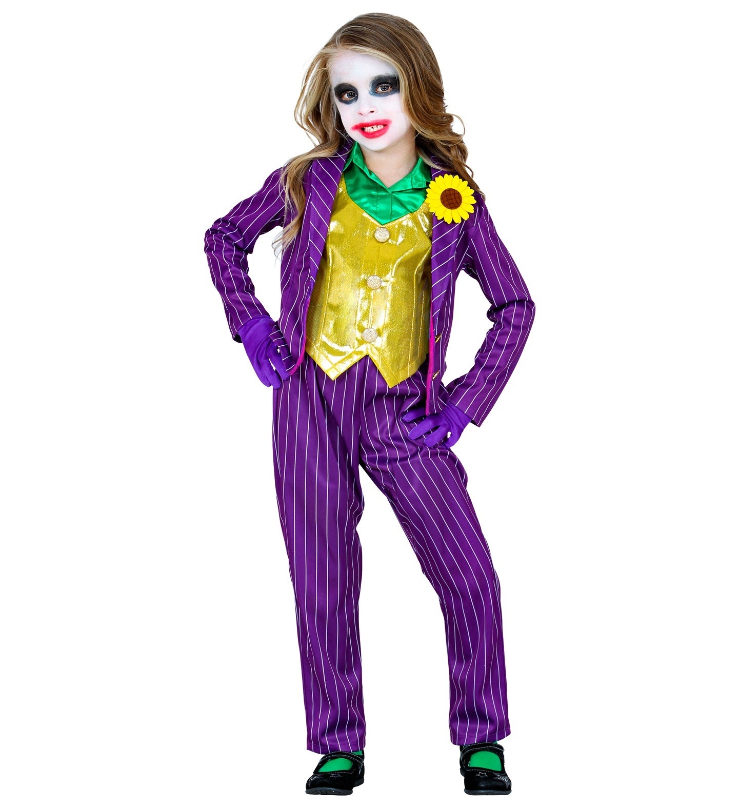 Widmann - Joker Kostuum - Plagerige Joker Joke - Meisje - geel,paars - Maat 158 - Halloween - Verkleedkleding