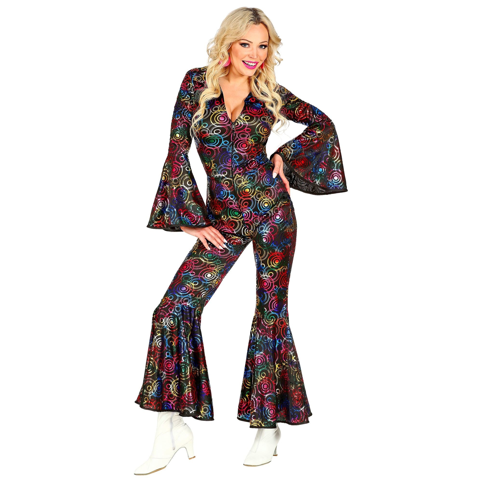 Widmann - Hippie Kostuum - Hippie Draaien In De Disco Jaren 70 Stippen Jumpsuit - Vrouw - multicolor - Small - Carnavalskleding - Verkleedkleding