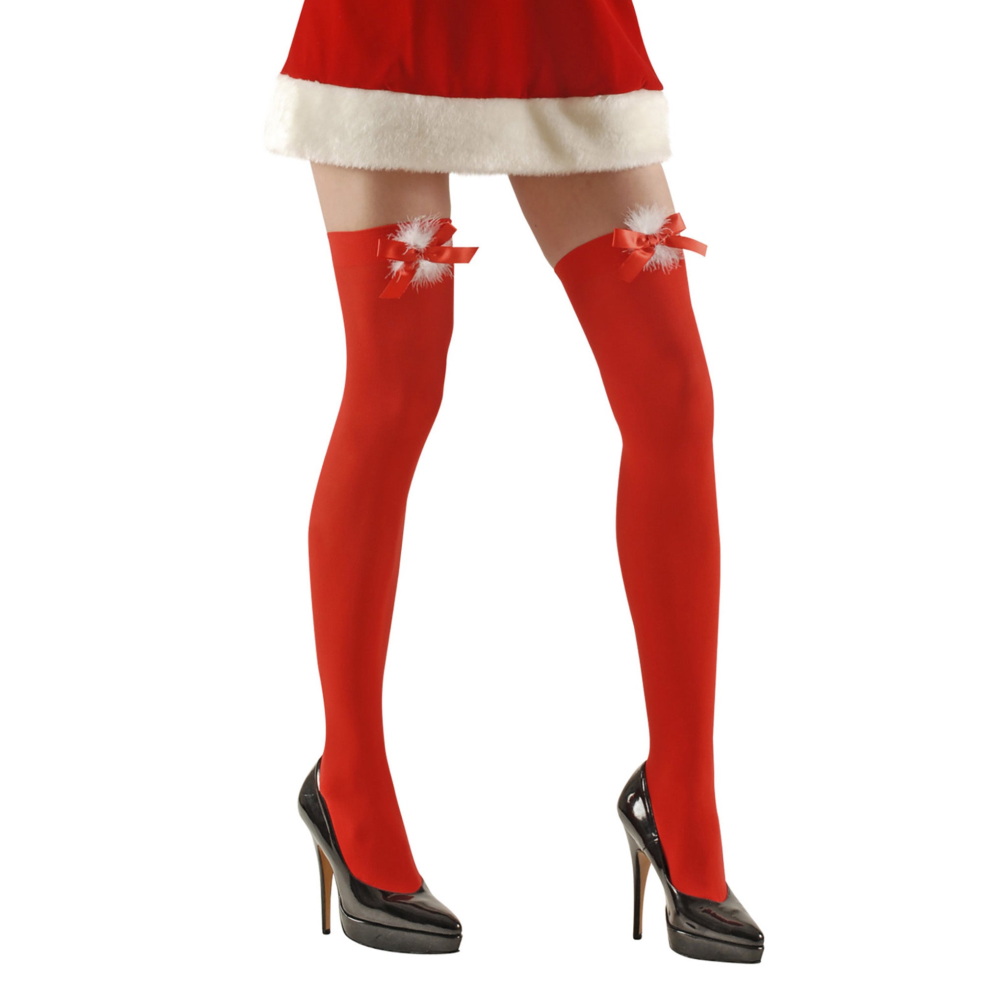 Widmann - Kerst & Oud & Nieuw Kostuum - Hoge Kousen Miss Santa, 70den - rood - One Size - Kerst - Verkleedkleding