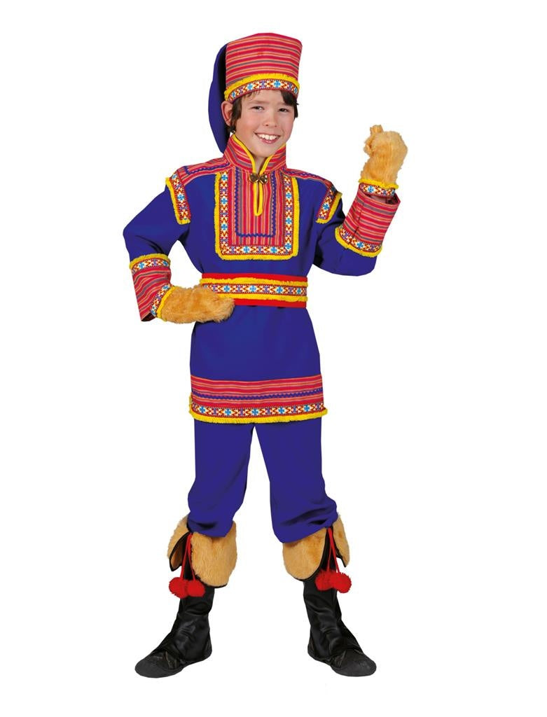 Funny Fashion - Landen Thema Kostuum - Saami De Tartaar Kind - Jongen - blauw,rood - Maat 164 - Carnavalskleding - Verkleedkleding