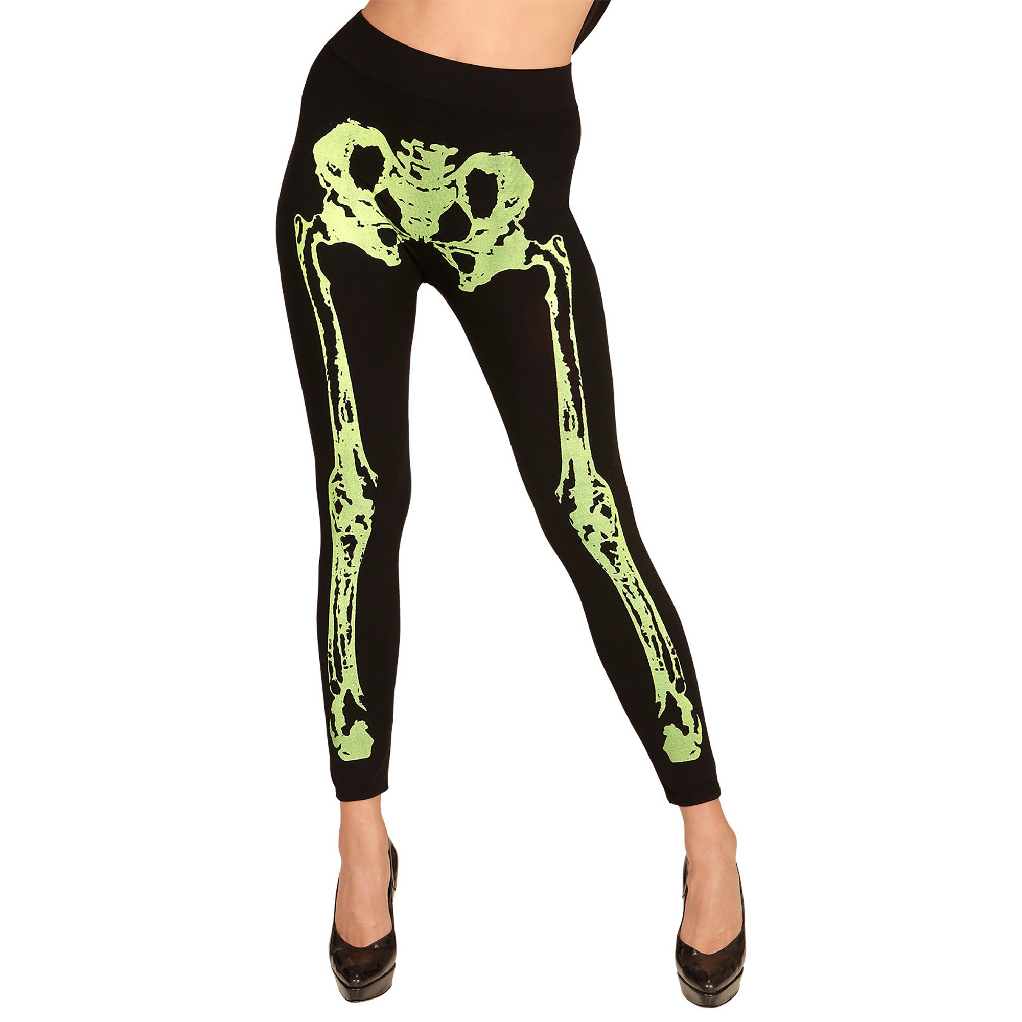 WIDMANN - Fluo groene skelet legging voor vrouwen - L / XL