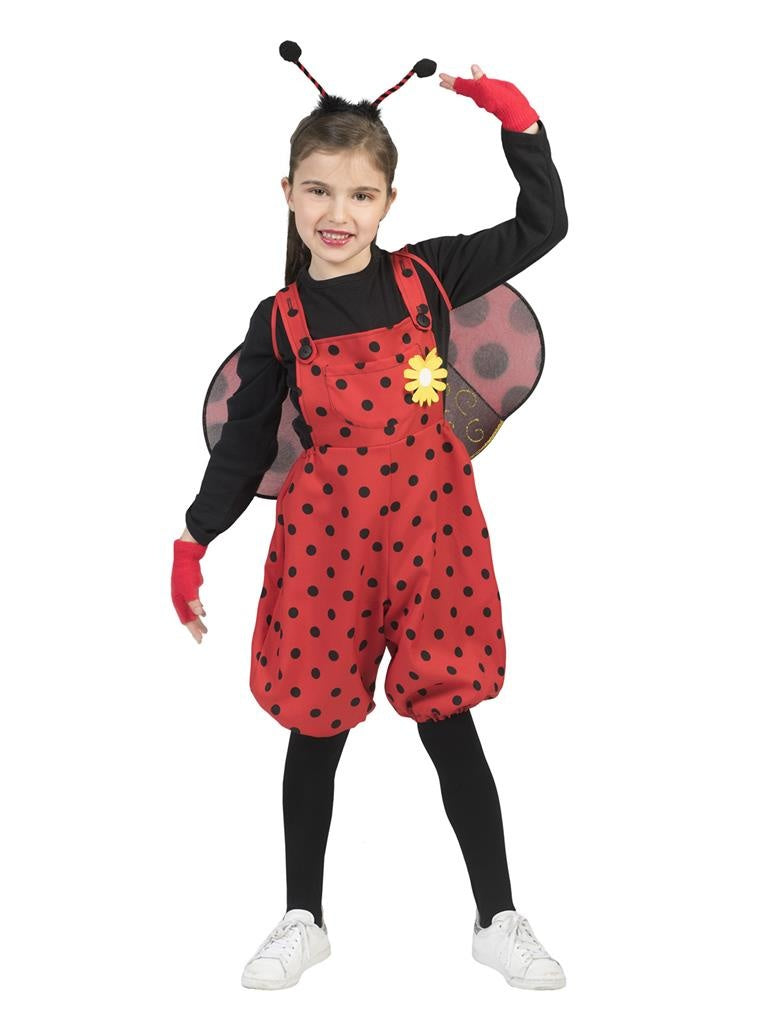 Funny Fashion - Lieveheersbeest Kostuum - Honderd Stippen Lieveheersbeestje Overall Kind Kostuum - rood - Maat 140 - Carnavalskleding - Verkleedkleding