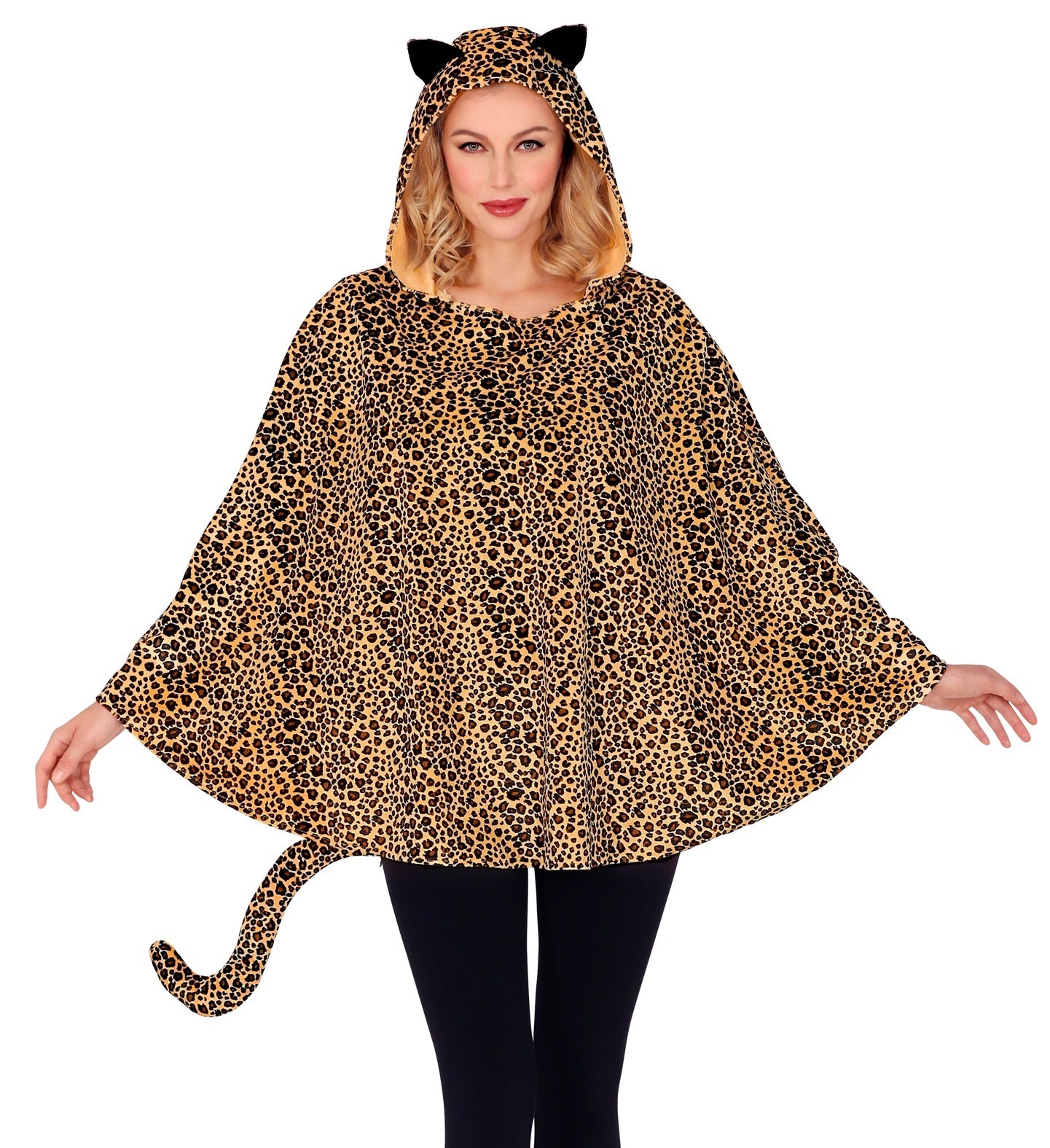 Widmann - Leeuw & Tijger & Luipaard & Panter Kostuum - Kitty Cate Luipaard Poncho - bruin - One Size - Carnavalskleding - Verkleedkleding