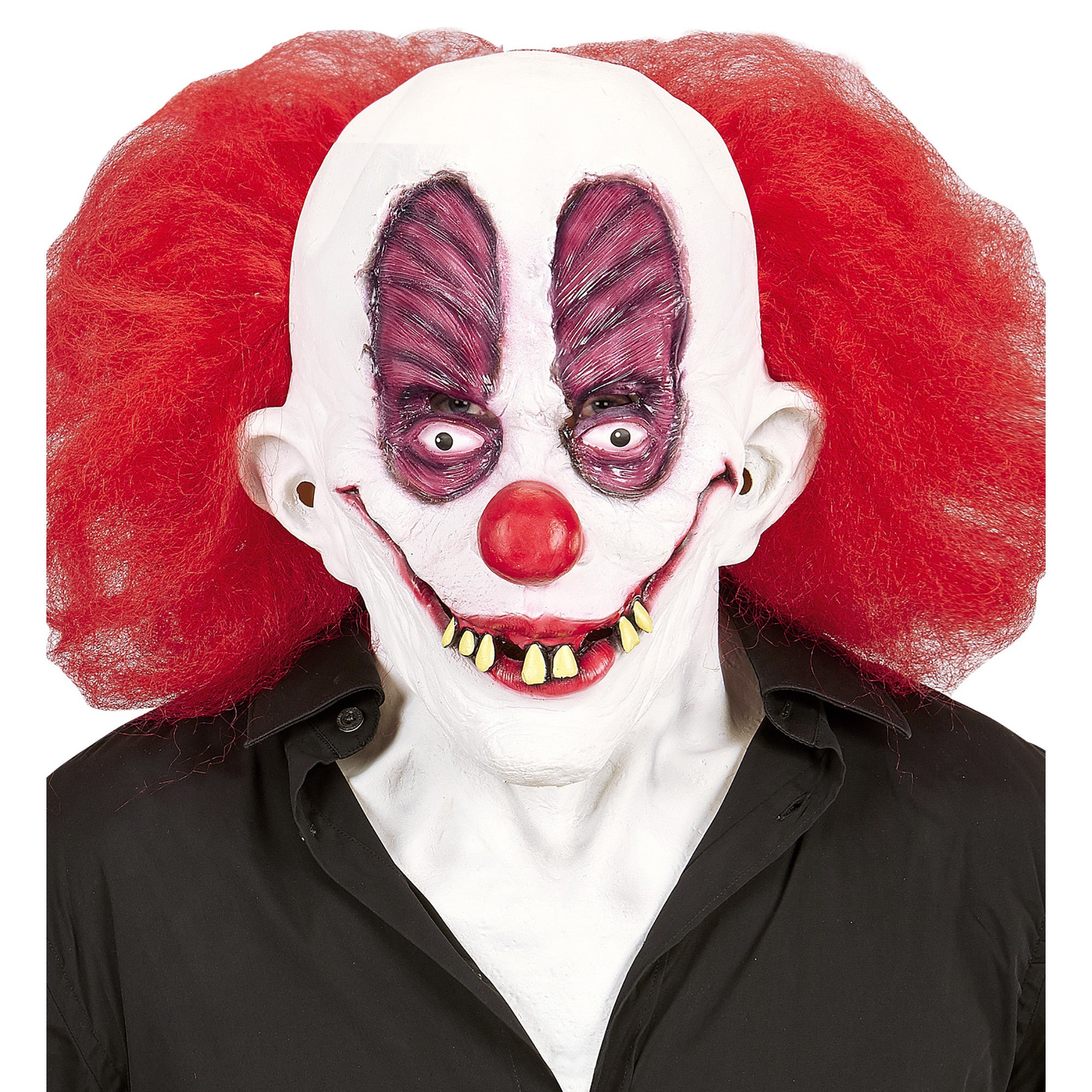 Widmann - Monster & Griezel Kostuum - Masker Gekke Clown Slechte Gebit Met Haar Inclusief Nek - rood,wit / beige - Halloween - Verkleedkleding