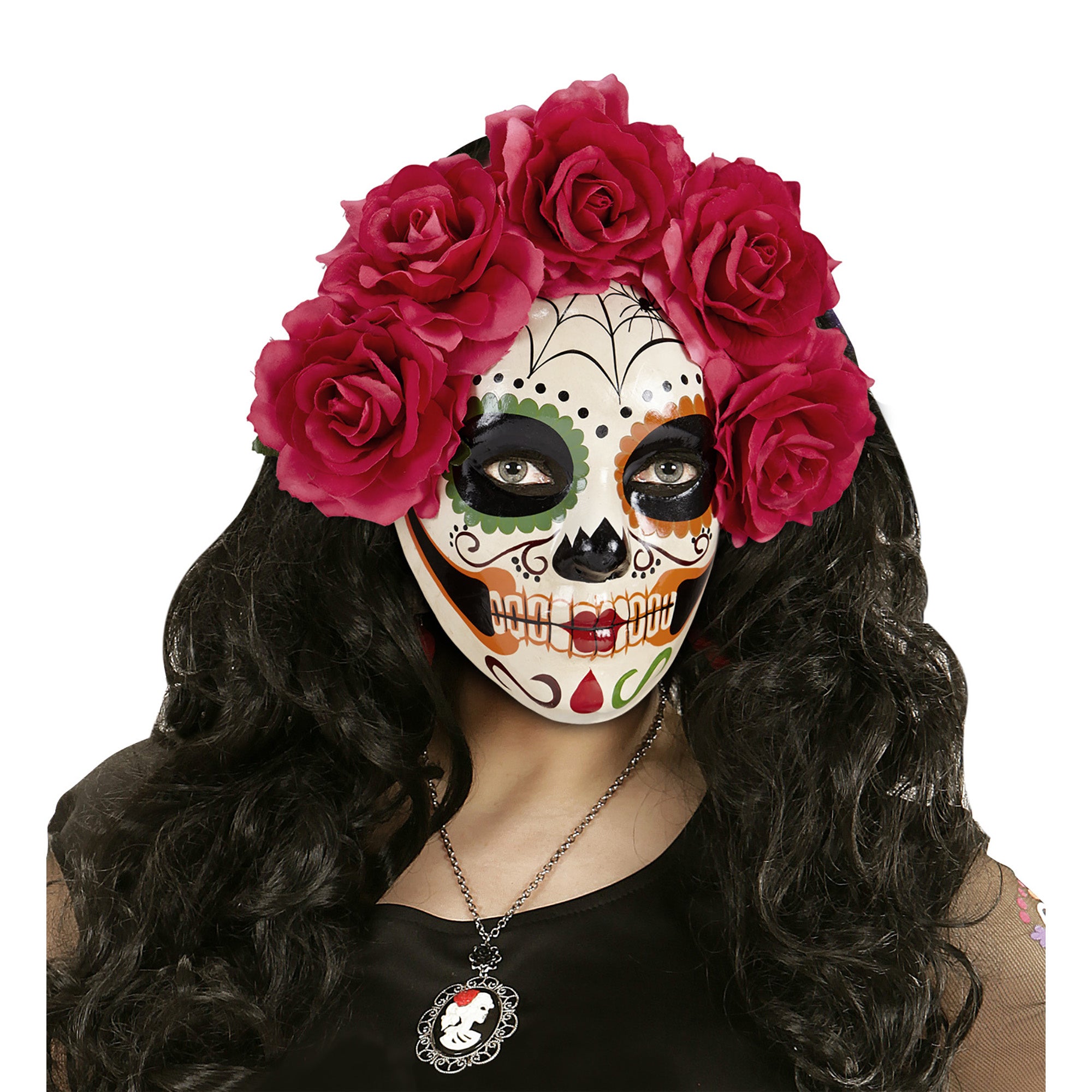 Oogmasker Dia De Los Muertos met rode rozen