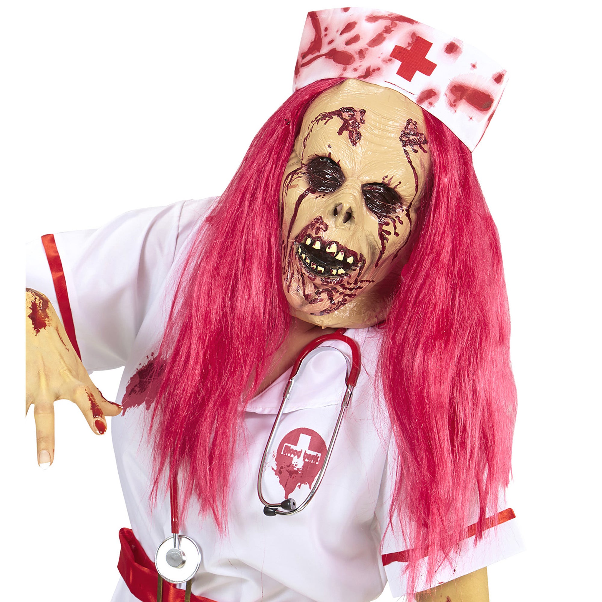 WIDMANN - Zombie verpleegster masker met roze haren