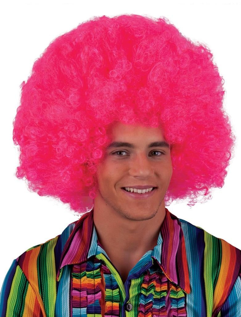 Mooie mega roze afro pruik Nikki