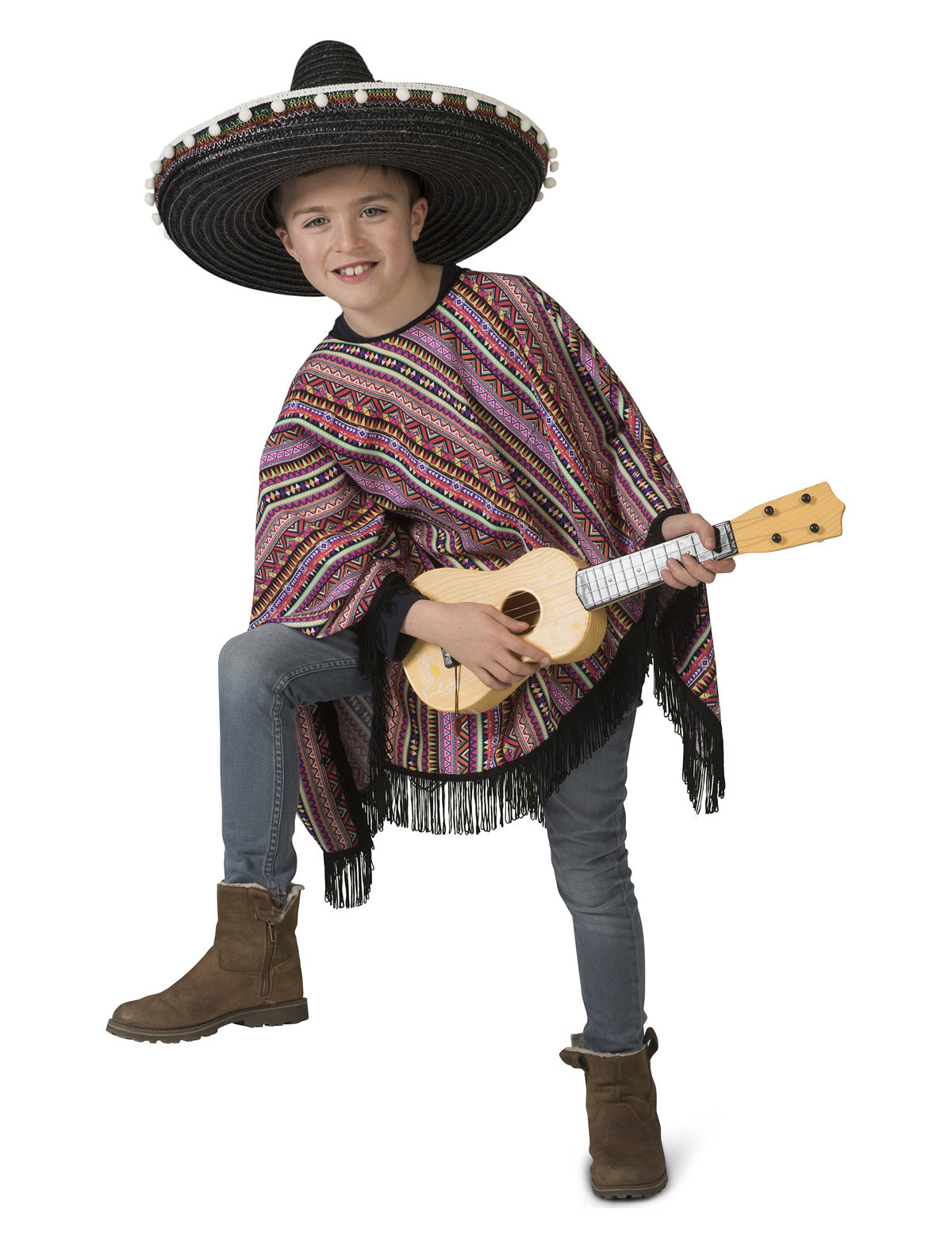 Funny Fashion - Spaans & Mexicaans Kostuum - Poncho Manolita Mexicaanse Mariachi Kind Kostuum - roze - One Size - Carnavalskleding - Verkleedkleding