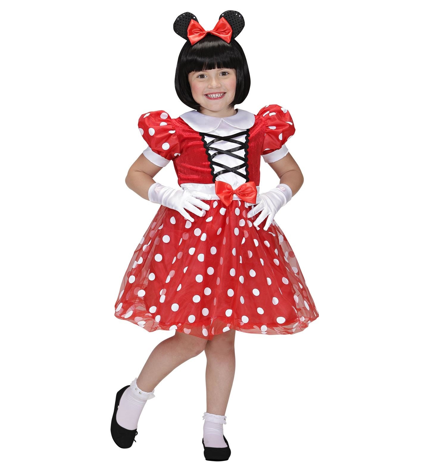 Widmann - Mickey & Minnie Mouse Kostuum - Minnie Vriendinnetje Van Mickey Muis - Meisje - rood,wit / beige - Maat 110 - Carnavalskleding - Verkleedkleding