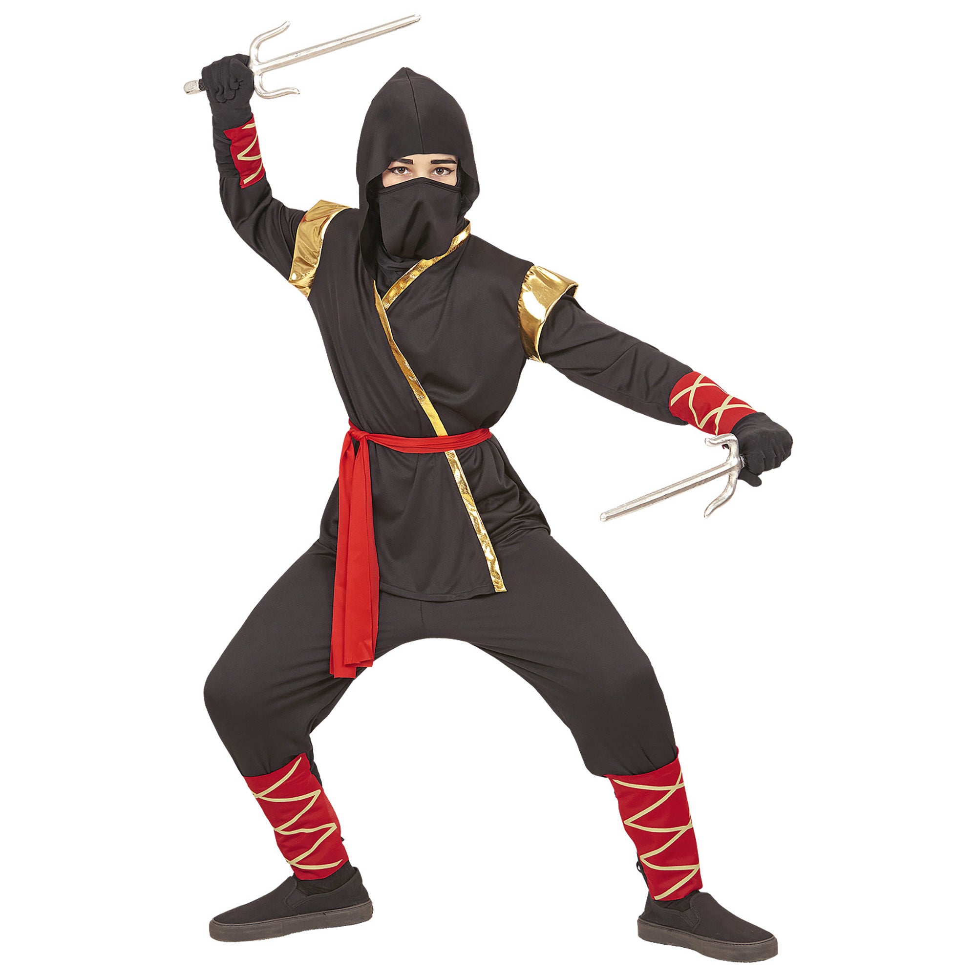 Widmann - Ninja & Samurai Kostuum - Ninja Maki Luxe - Jongen - zwart - Maat 116 - Carnavalskleding - Verkleedkleding