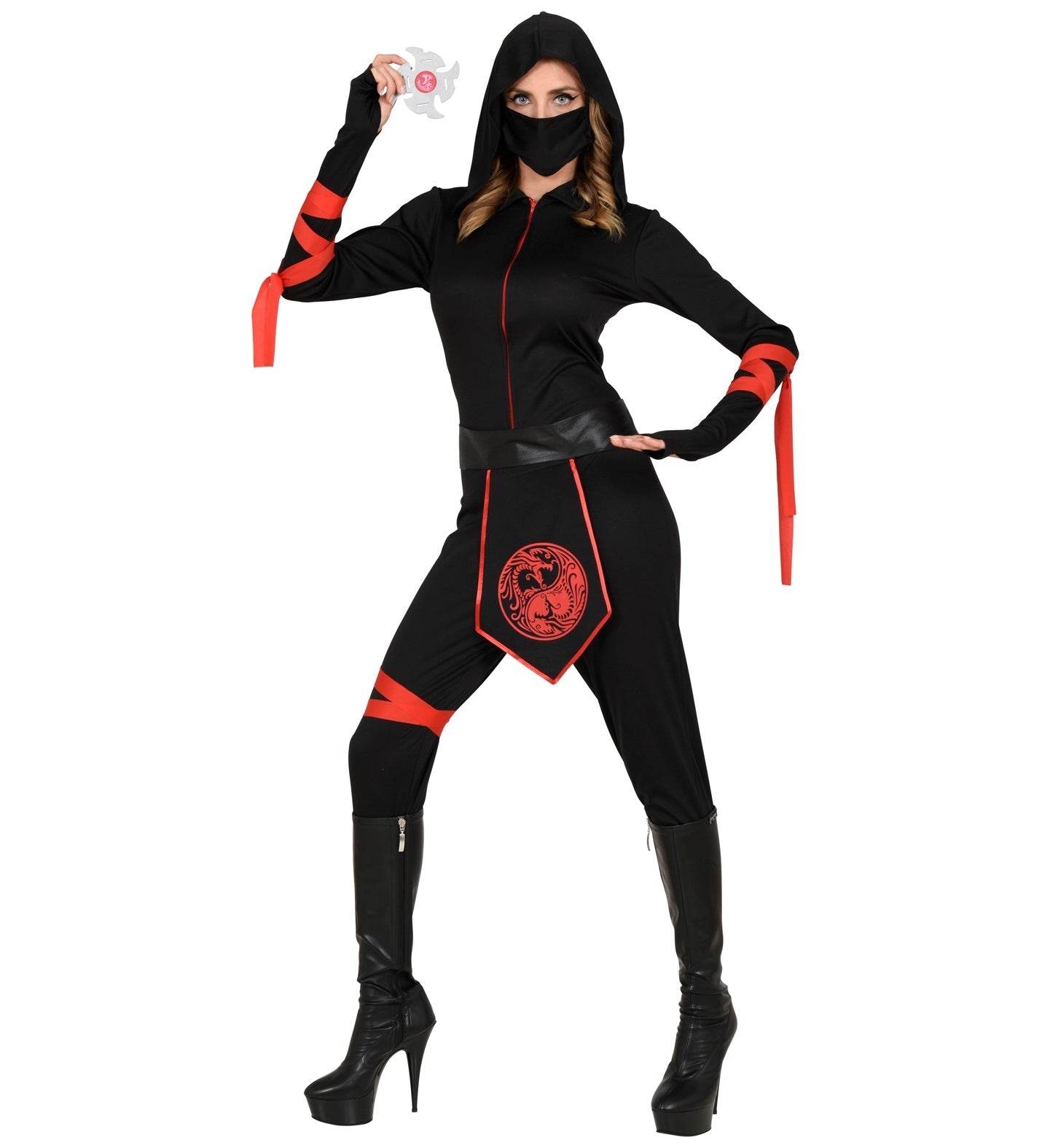 Widmann - Ninja & Samurai Kostuum - Charmante Ninja Starlight - Vrouw - rood,zwart - Medium - Carnavalskleding - Verkleedkleding