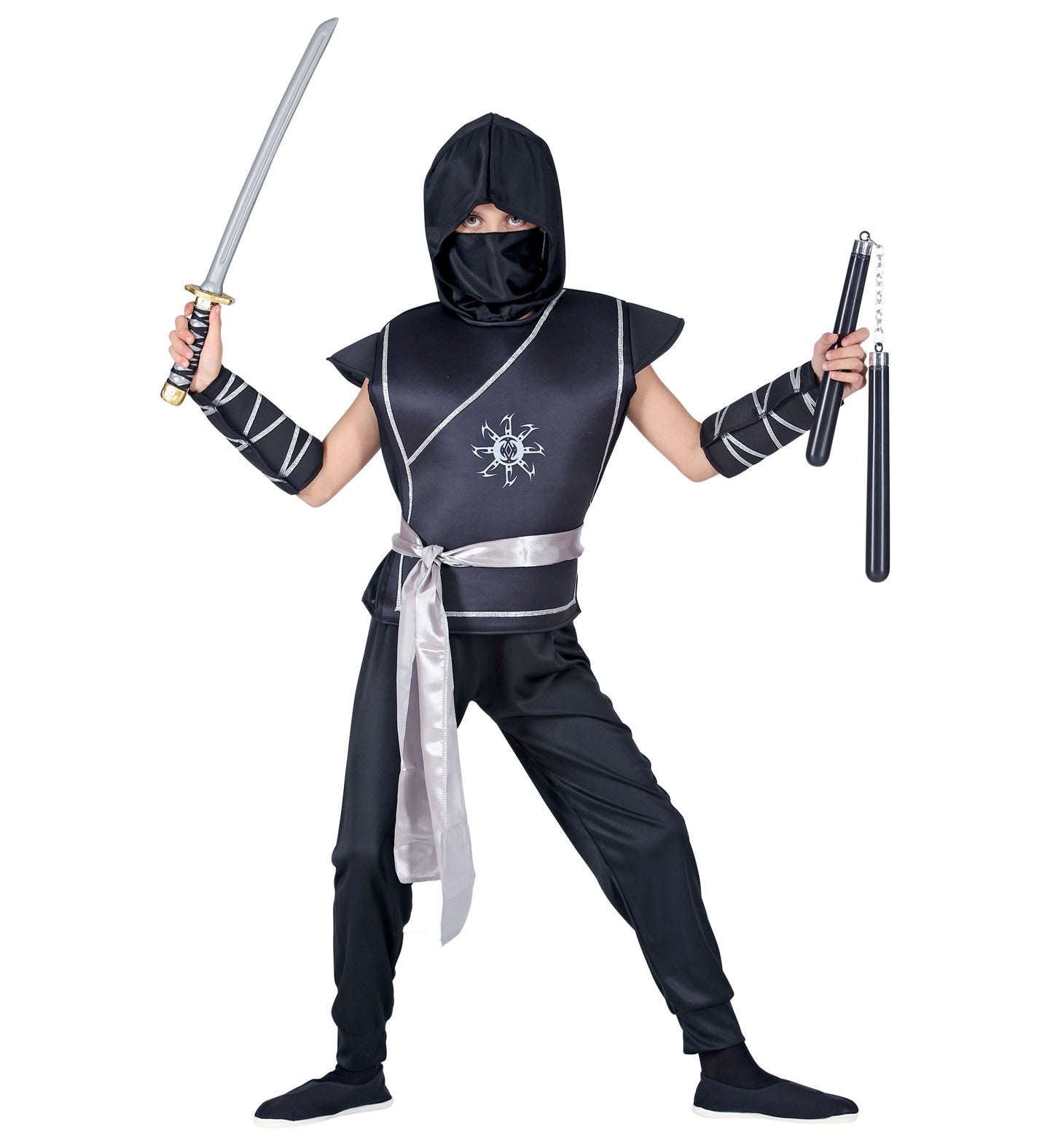 Widmann - Ninja & Samurai Kostuum - Genadeloze Nijdige Ninja Japan - Meisje - zwart - Maat 140 - Carnavalskleding - Verkleedkleding