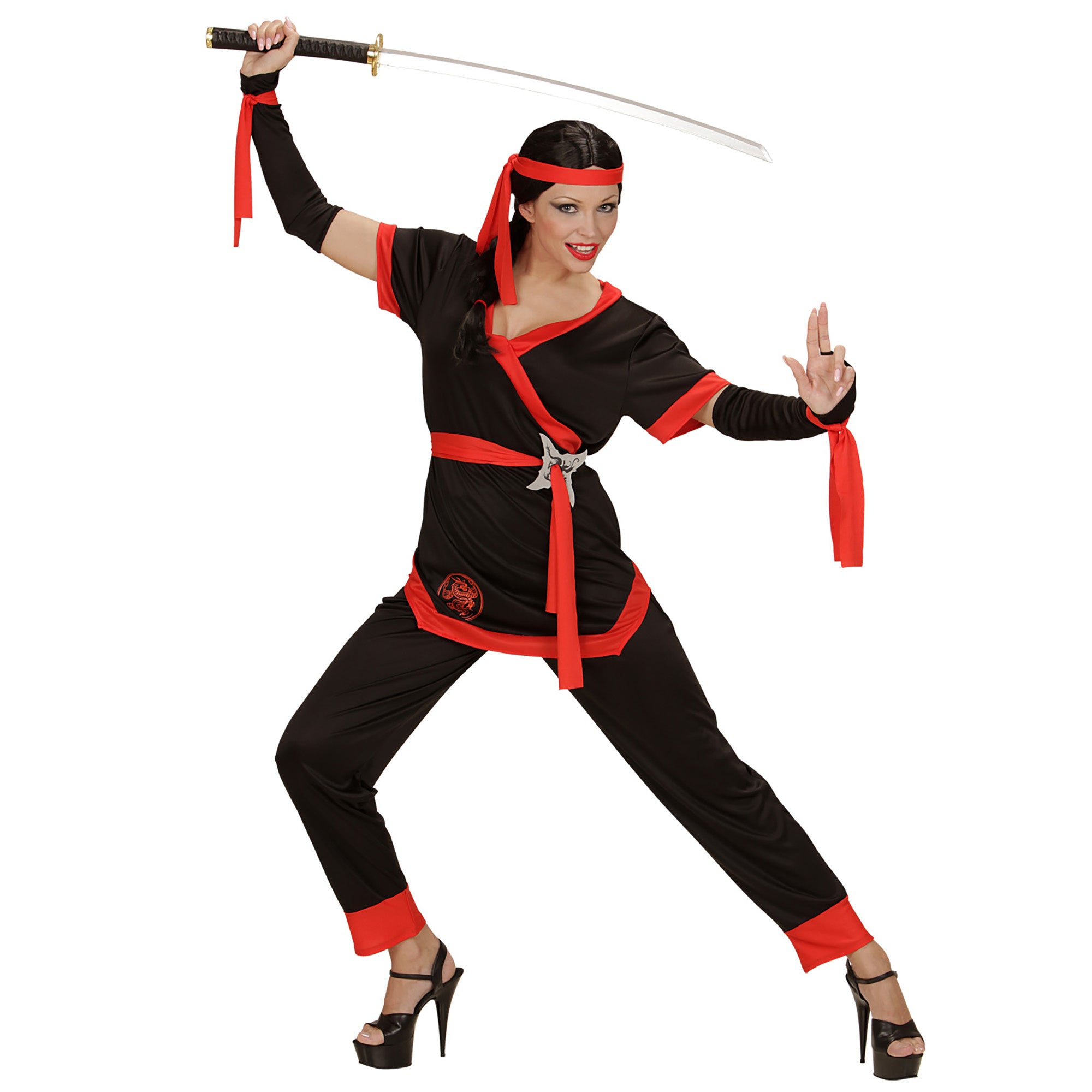 Widmann - Ninja & Samurai Kostuum - Ms Bill Ninja - Vrouw - rood,zwart - Medium - Carnavalskleding - Verkleedkleding