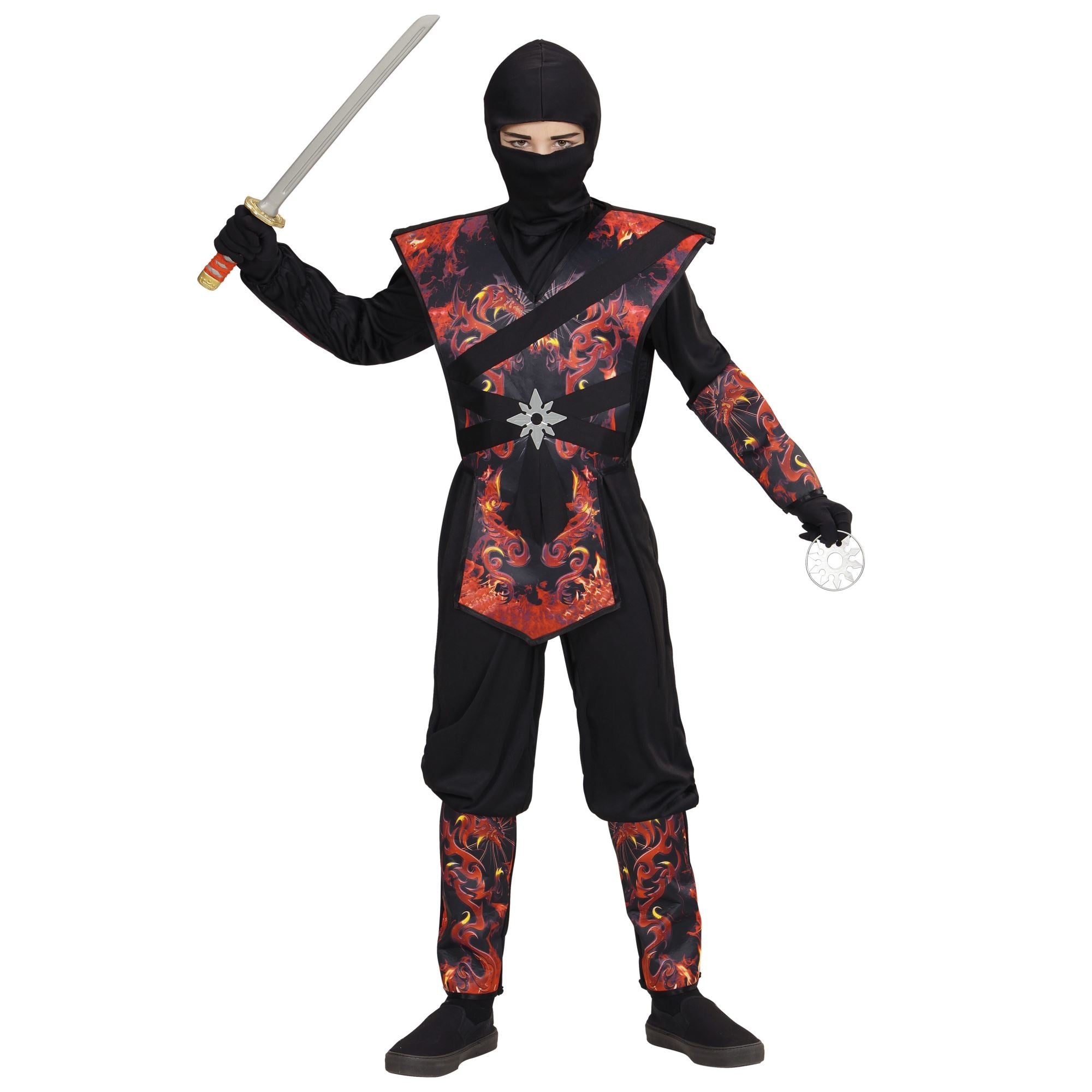 Widmann - Ninja & Samurai Kostuum - Ninja Vlammende Draak Dojo - Jongen - rood,zwart - Maat 158 - Carnavalskleding - Verkleedkleding