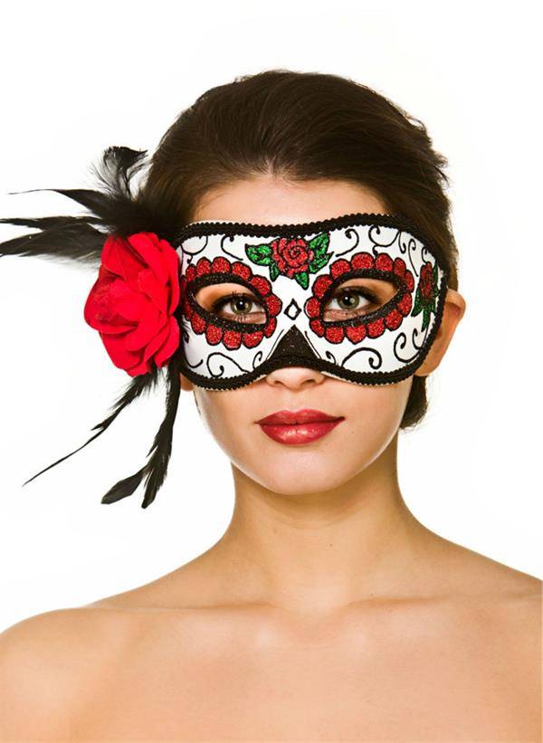 Luxe oogmasker day of the dead met rode roos