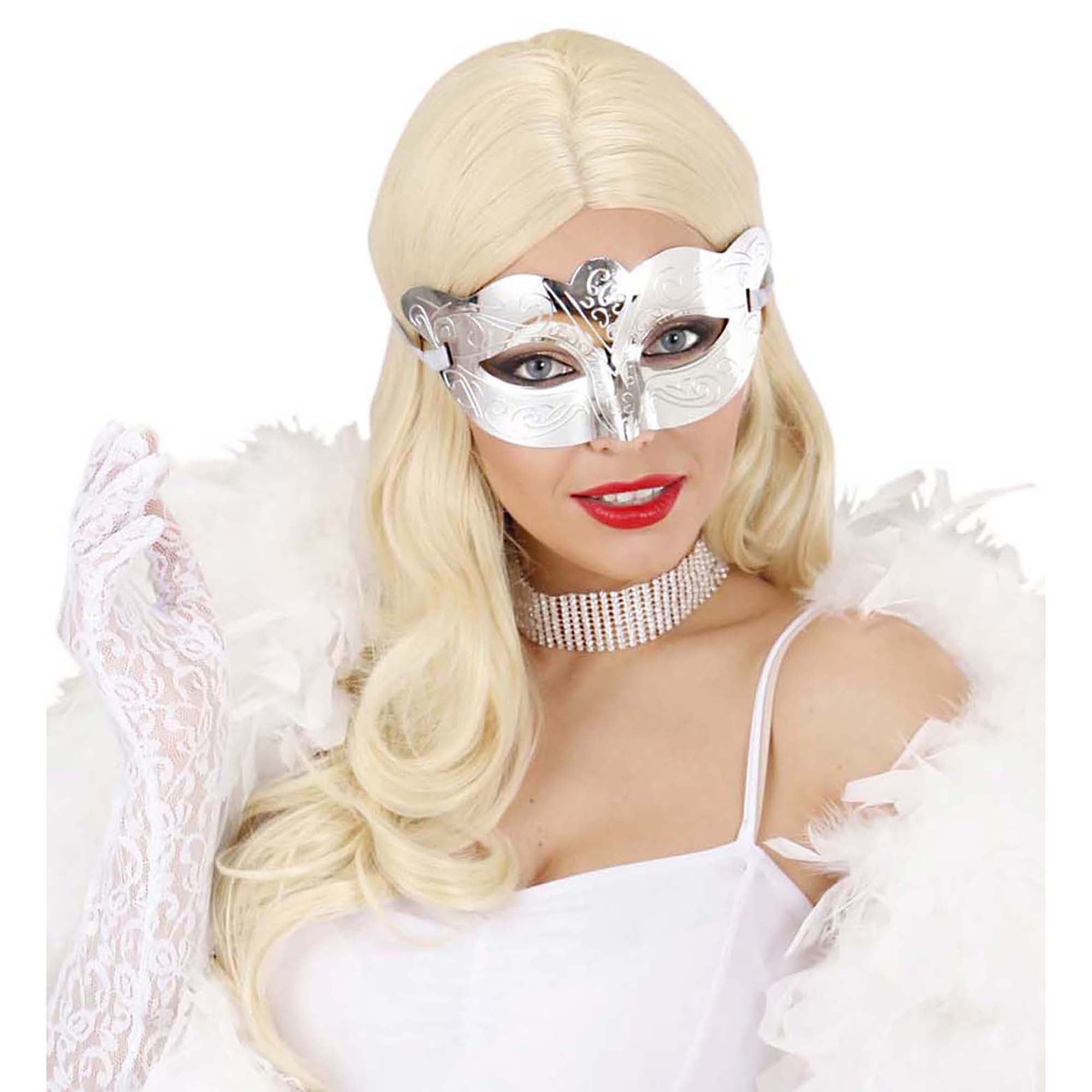 WIDMANN - Glanzend zilverkleurig halfmasker voor volwassenen - Maskers > Masquerade masker