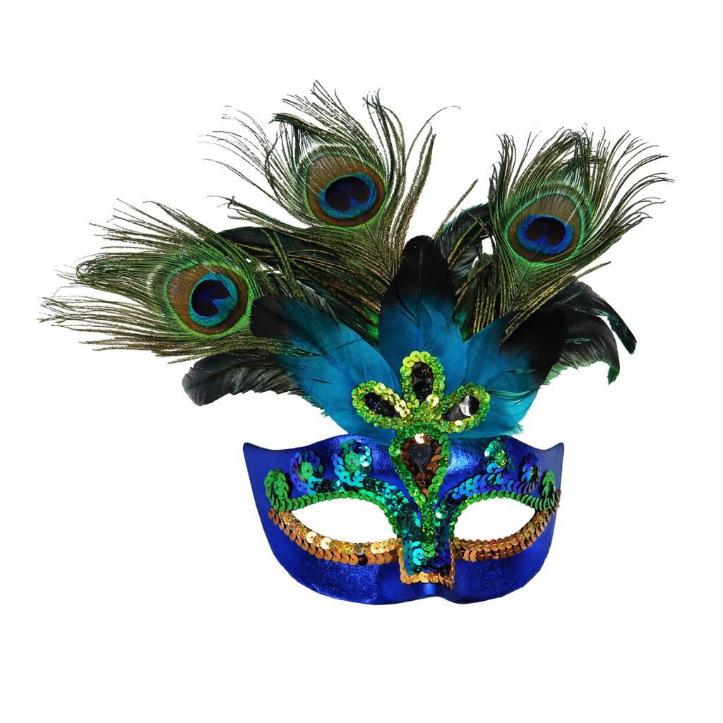 Widmann - Brazilie & Samba Kostuum - Luxe Uitgevoerd Pauwen Masker - blauw - Carnavalskleding - Verkleedkleding