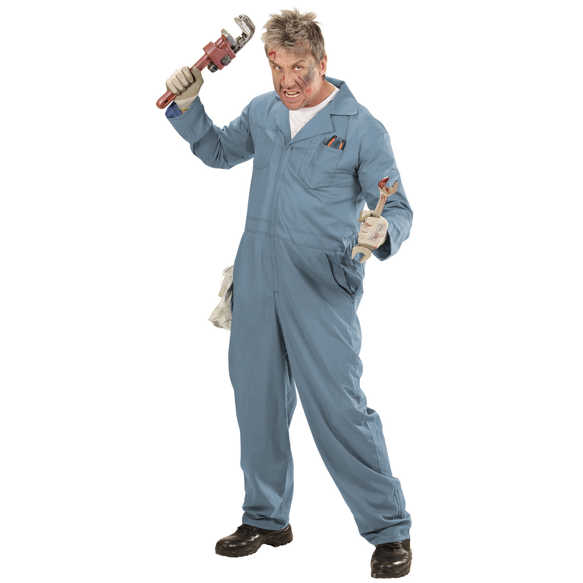 Widmann - Bouwvakker & Trucker Kostuum - Mr Plumbing Loodgieter - Man - blauw - Small - Carnavalskleding - Verkleedkleding