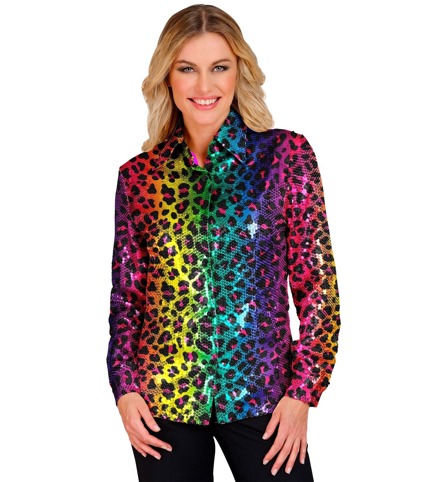 Regenboog luipaard paillettenshirt dames